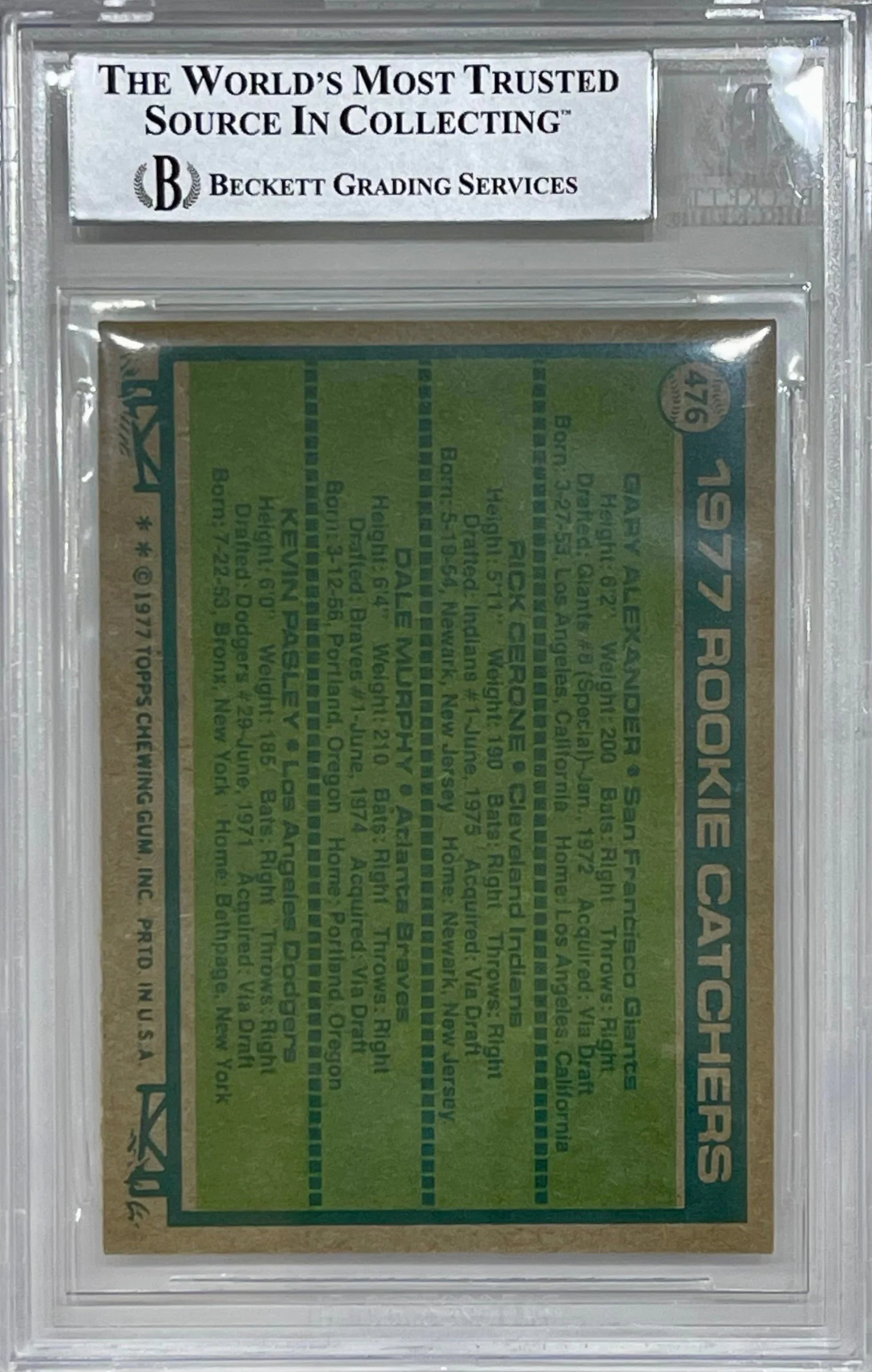 Dale Murphy Autographed 1977 Topps Atlanta Braves Rookie Card - Beckett