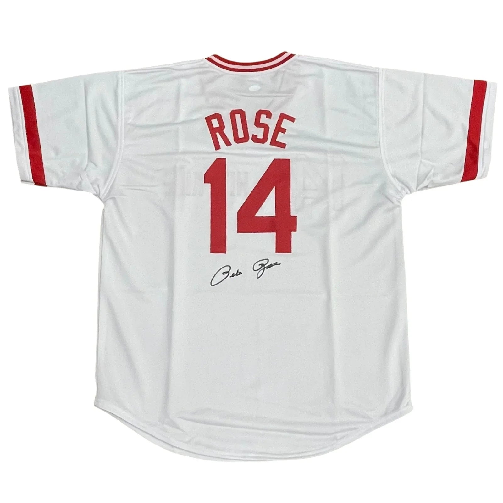 Pete Rose Autographed Cincinnati (White #14) Custom Jersey - Under Number - JSA