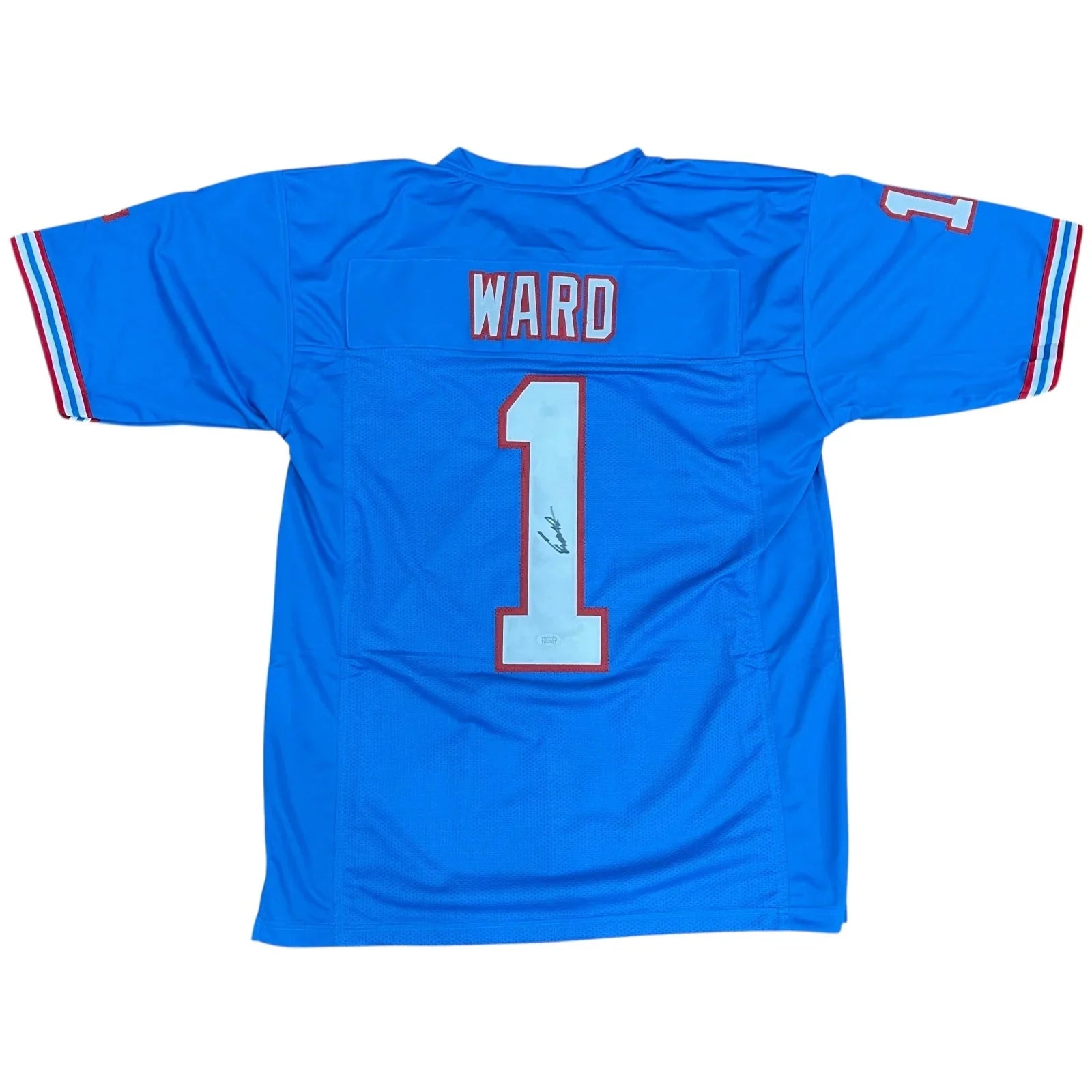 Cameron Cam Ward Autographed Tennessee (Houston Throwback Baby Blue #1) Custom Jersey - JSA