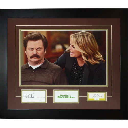 Nick Offerman And Amy Poehler Autographed Parks and Recreation Deluxe Framed Piece