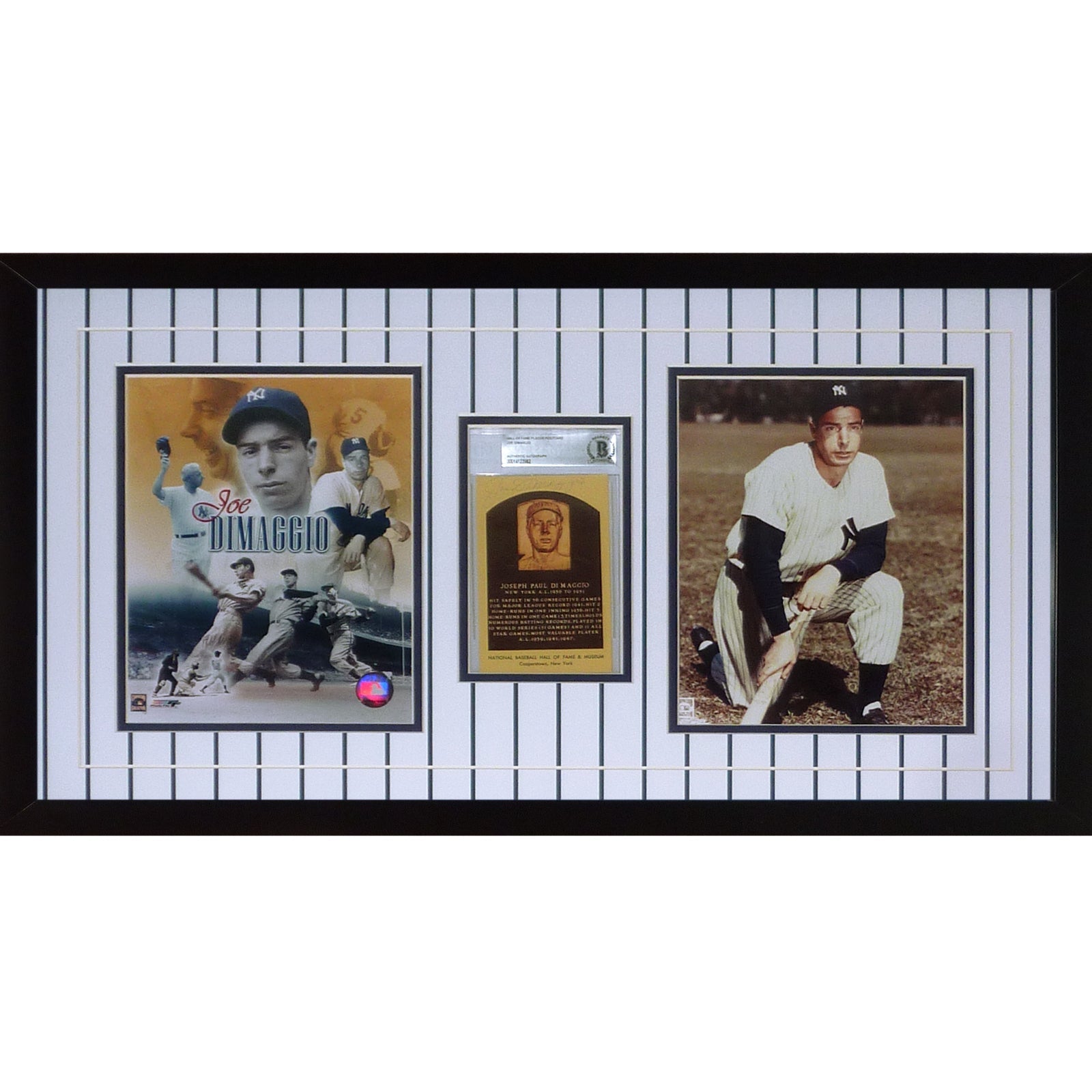 Joe Dimaggio Autographed New York Yankees HOF Postcard Deluxe Framed Piece with 8x10 Photos - Beckett