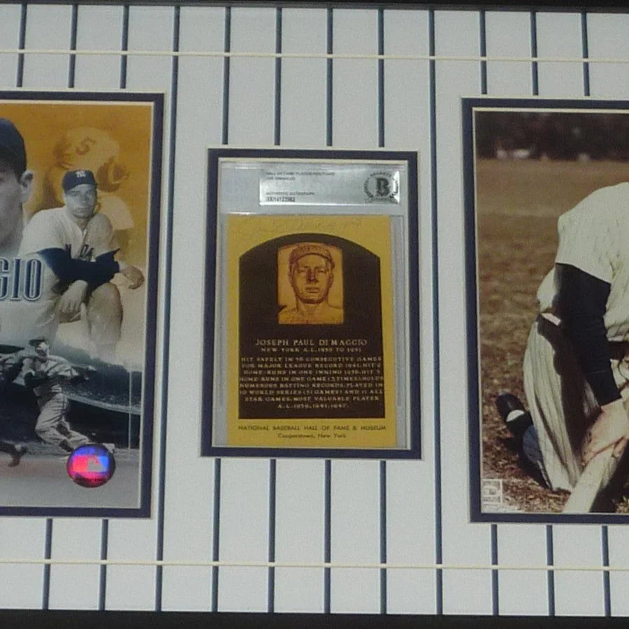 Joe Dimaggio Autographed New York Yankees HOF Postcard Deluxe Framed Piece with 8x10 Photos - Beckett