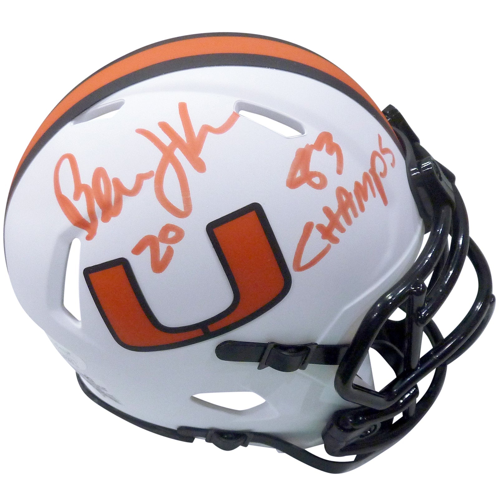 Bernie Kosar Autographed Miami Hurricanes (LUNAR Alternate) Mini Helmet w/ "83 Champs" - JSA