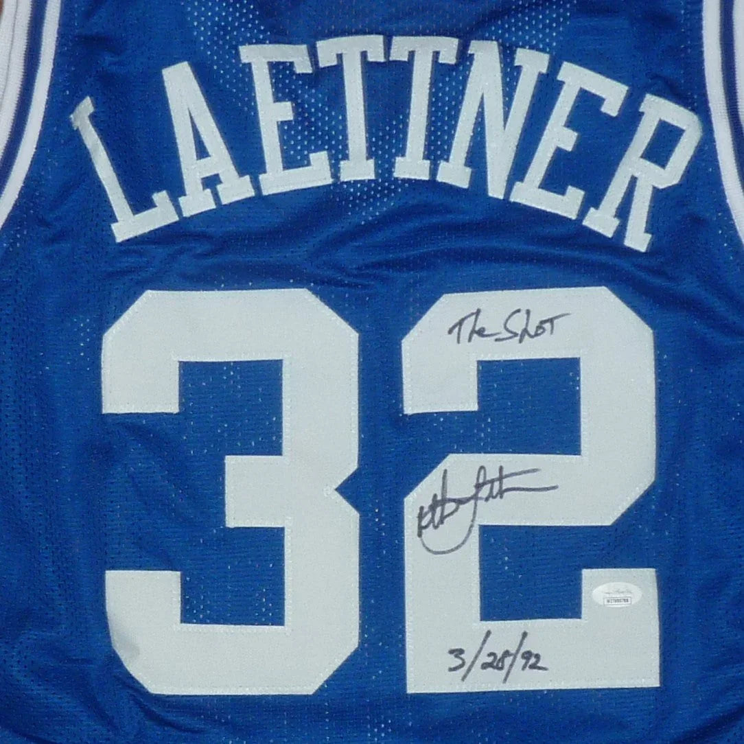 Christian Laettner Autographed Duke Blue Devils (Blue #32) Custom Jersey w/ The Shot, 3/28/92