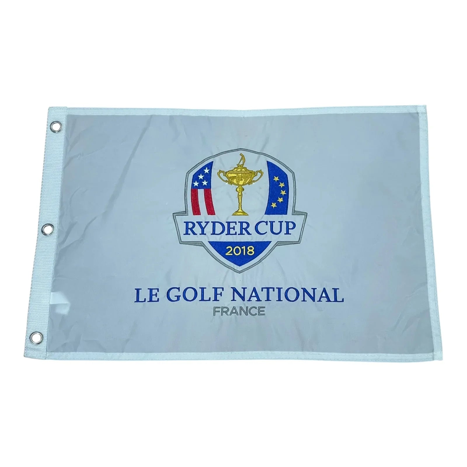 2018 Ryder Cup Le Golf National (White Embroidered) Unsigned Golf Pin Flag - Team Europe Champion
