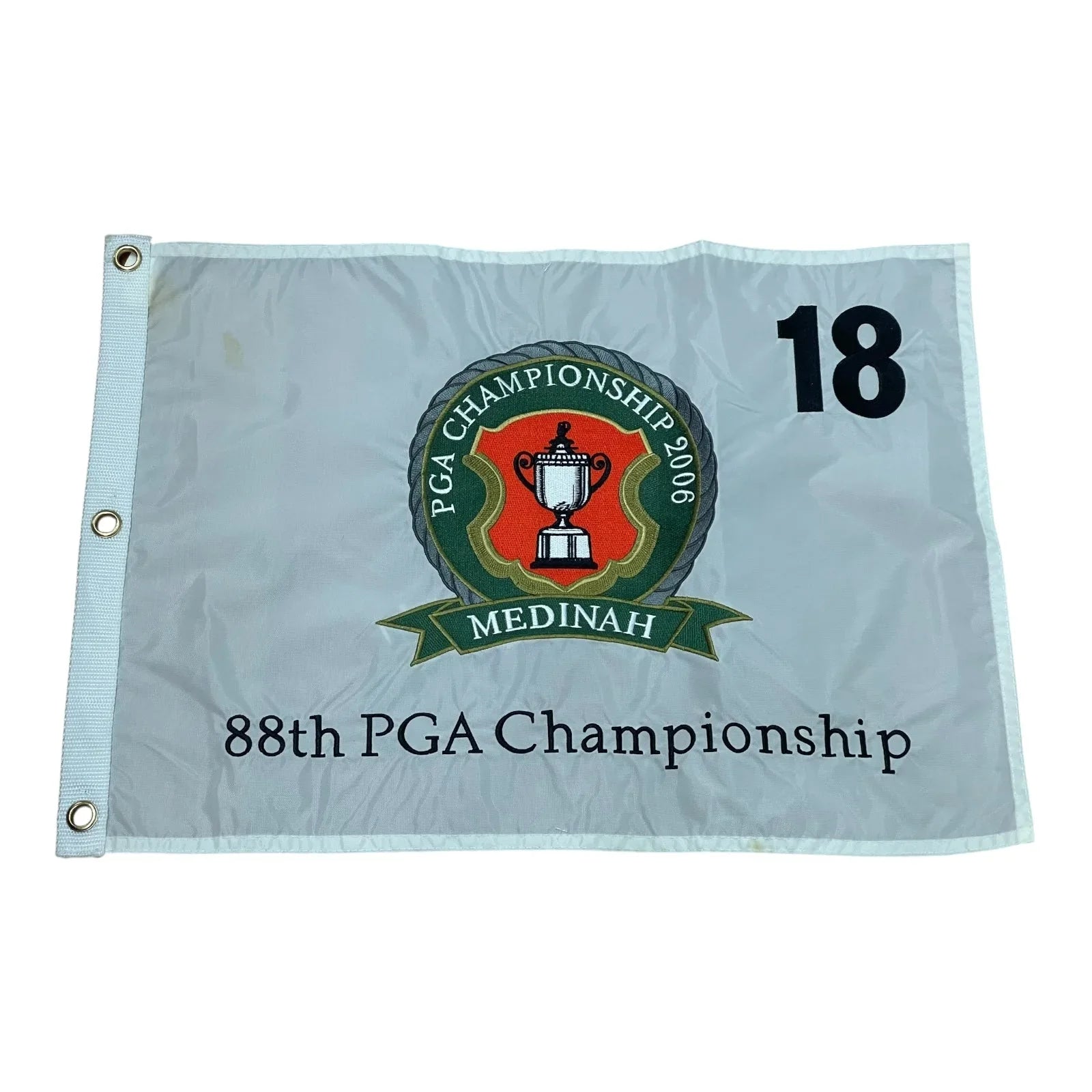 2006 PGA Championship Medinah (White Embroidered) Unsigned Golf Pin Flag - Tiger Woods Champion