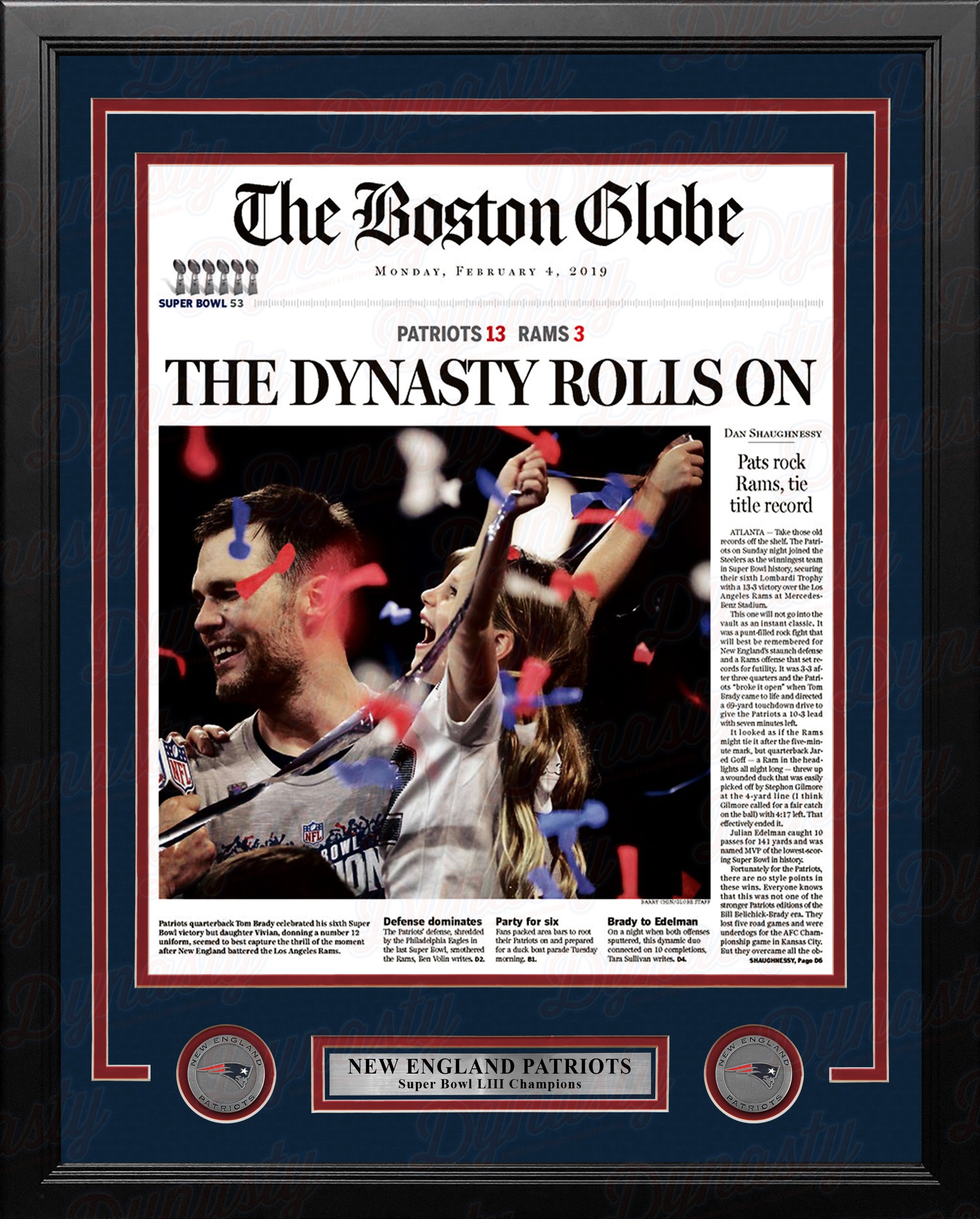New England Patriots Super Bowl LIII Champions Framed Boston Globe Photo