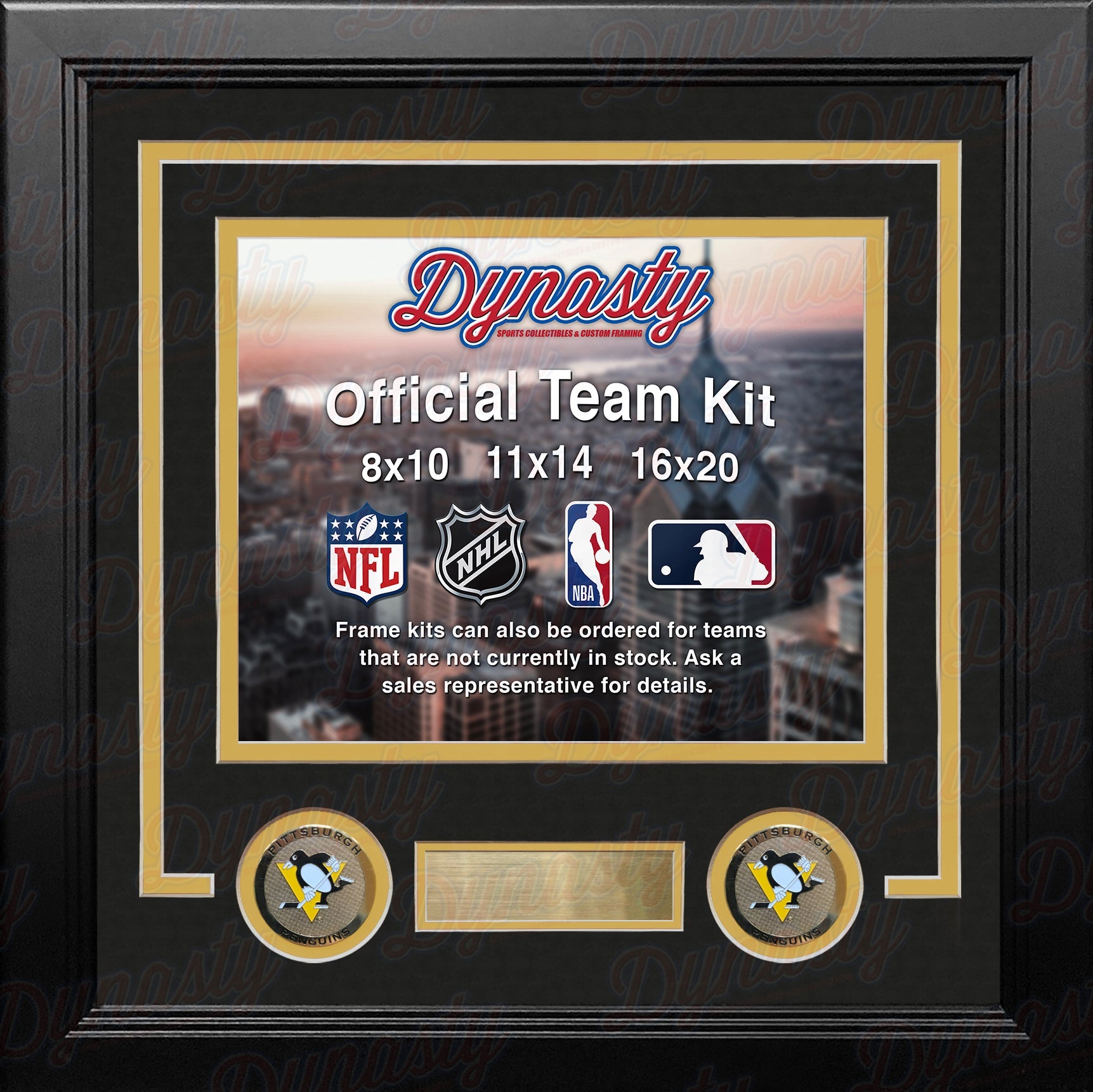 NHL Hockey Photo Picture Frame Kit - Pittsburgh Penguins (Black Matting, Yellow Trim)