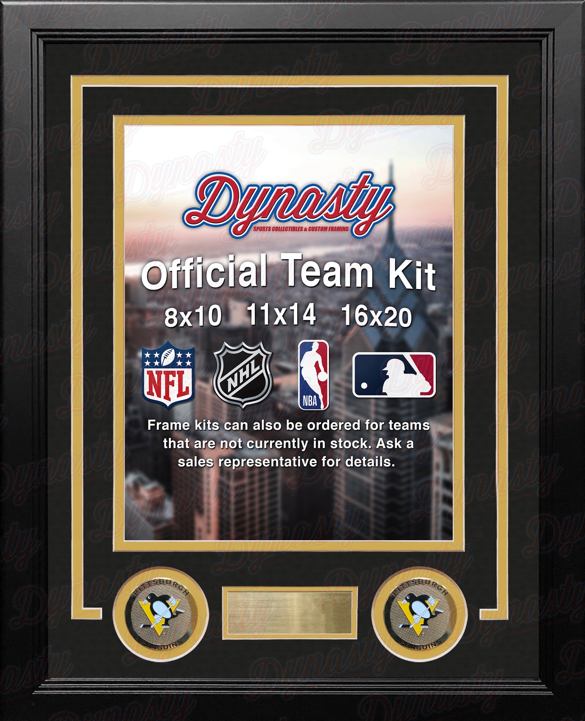 NHL Hockey Photo Picture Frame Kit - Pittsburgh Penguins (Black Matting, Yellow Trim)