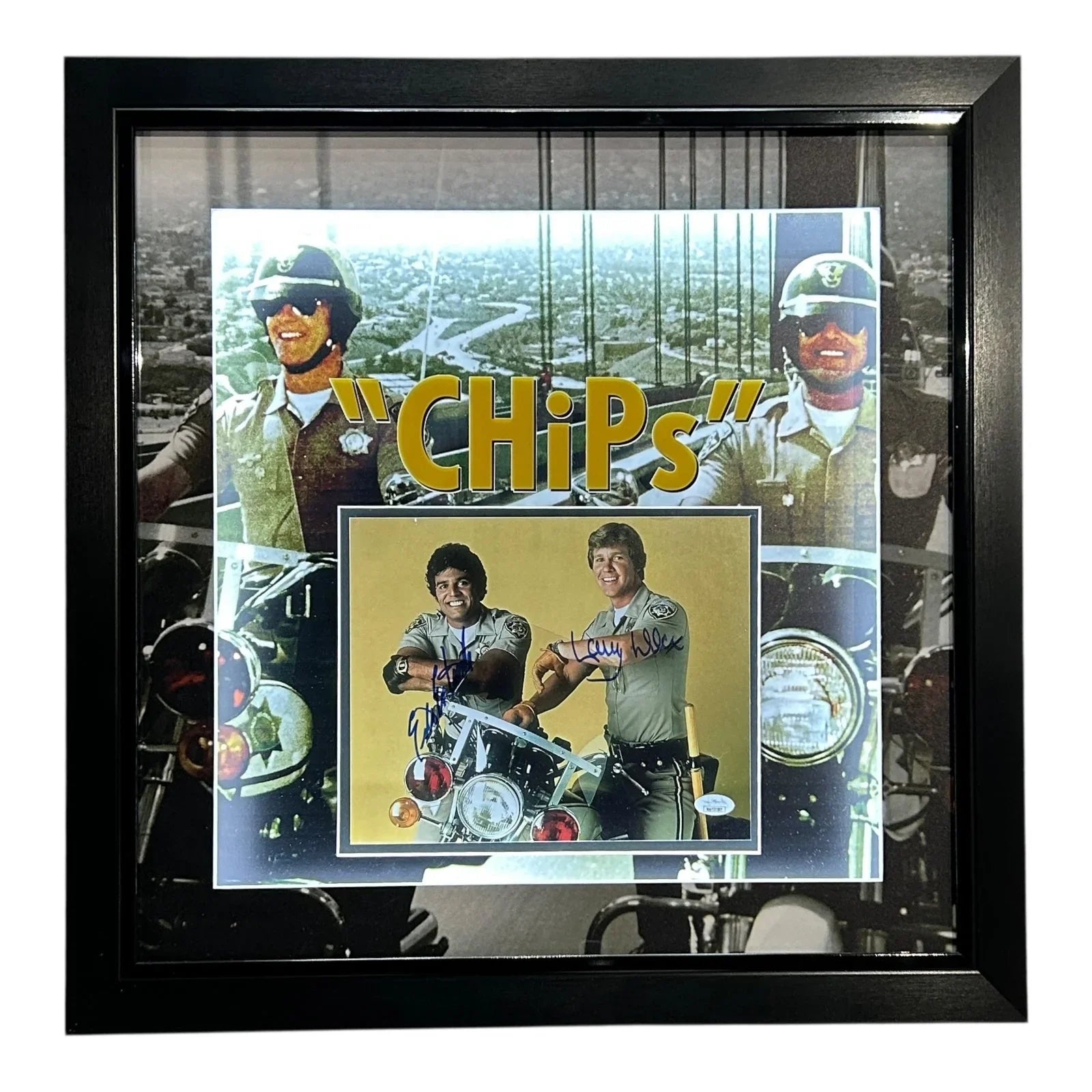 Erik Estrada and Larry Wilcox Autographed Deluxe Framed CHiPs 8x10 Photo - JSA