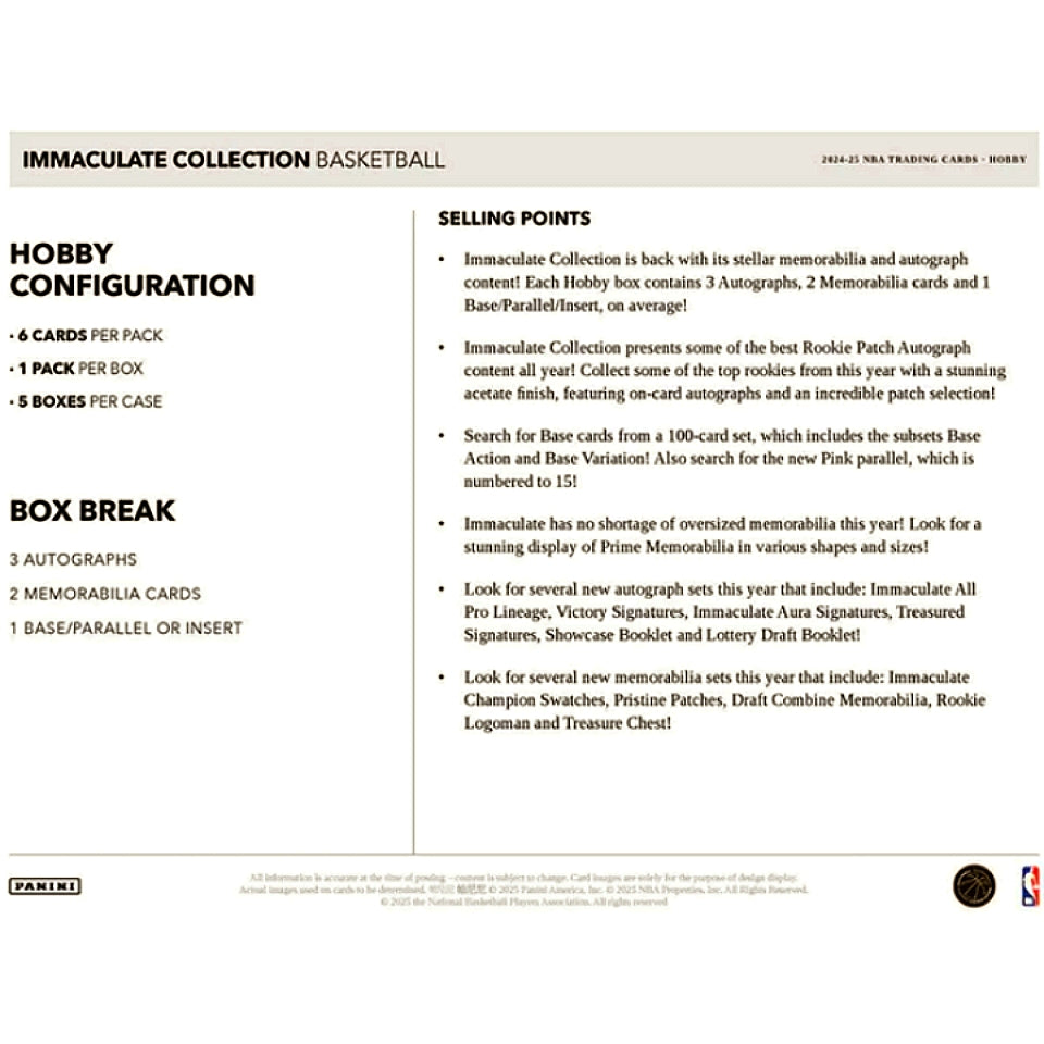 2024-25 Panini Immaculate Basketball Hobby Box