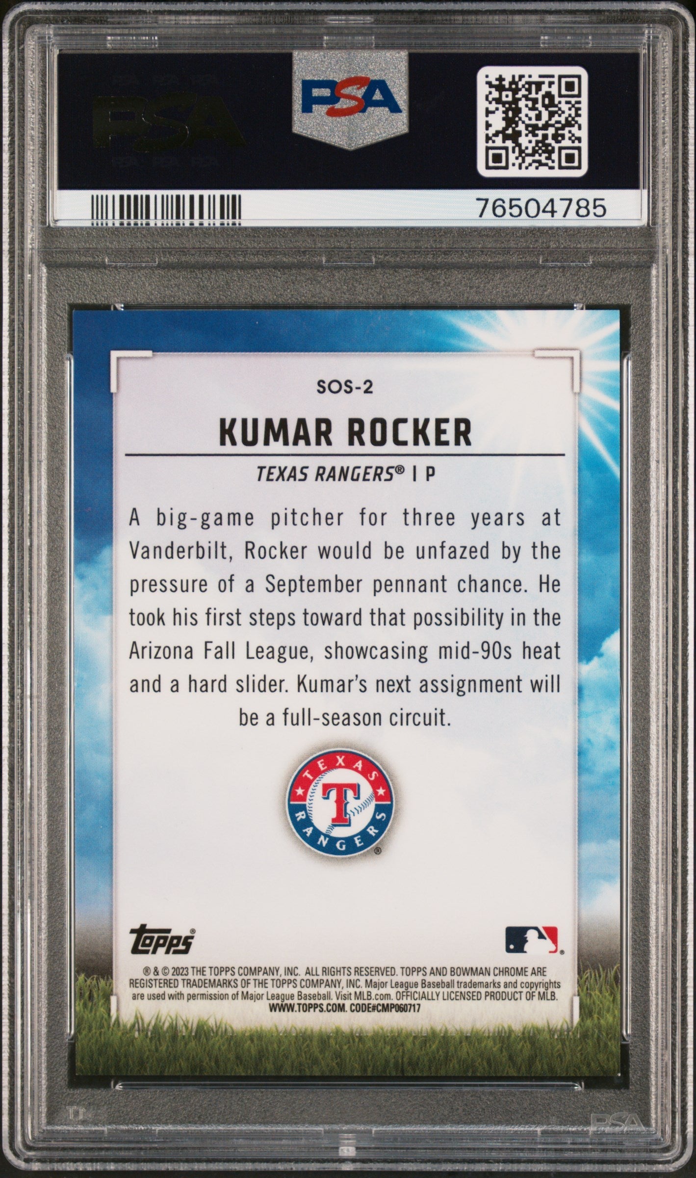 Graded 2023 Topps Bowman Kumar Rocker #SOS2 Sights on September Gold Refractor /50 Rookie RC Baseball Card PSA 10 Gem Mint
