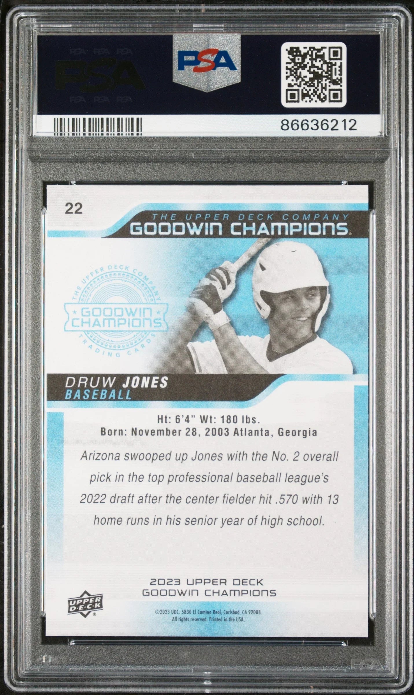 2023 UPPER DECK GOODWIN CHAMPIONS DRUW JONES #22 - PSA 10