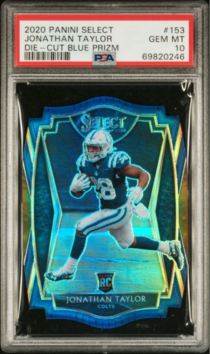 how much is it to get a football card graded Graded 2020 Panini Select Jonathan Taylor #153 Die Cut Blue Prizm Rookie RC Football  Card PSA