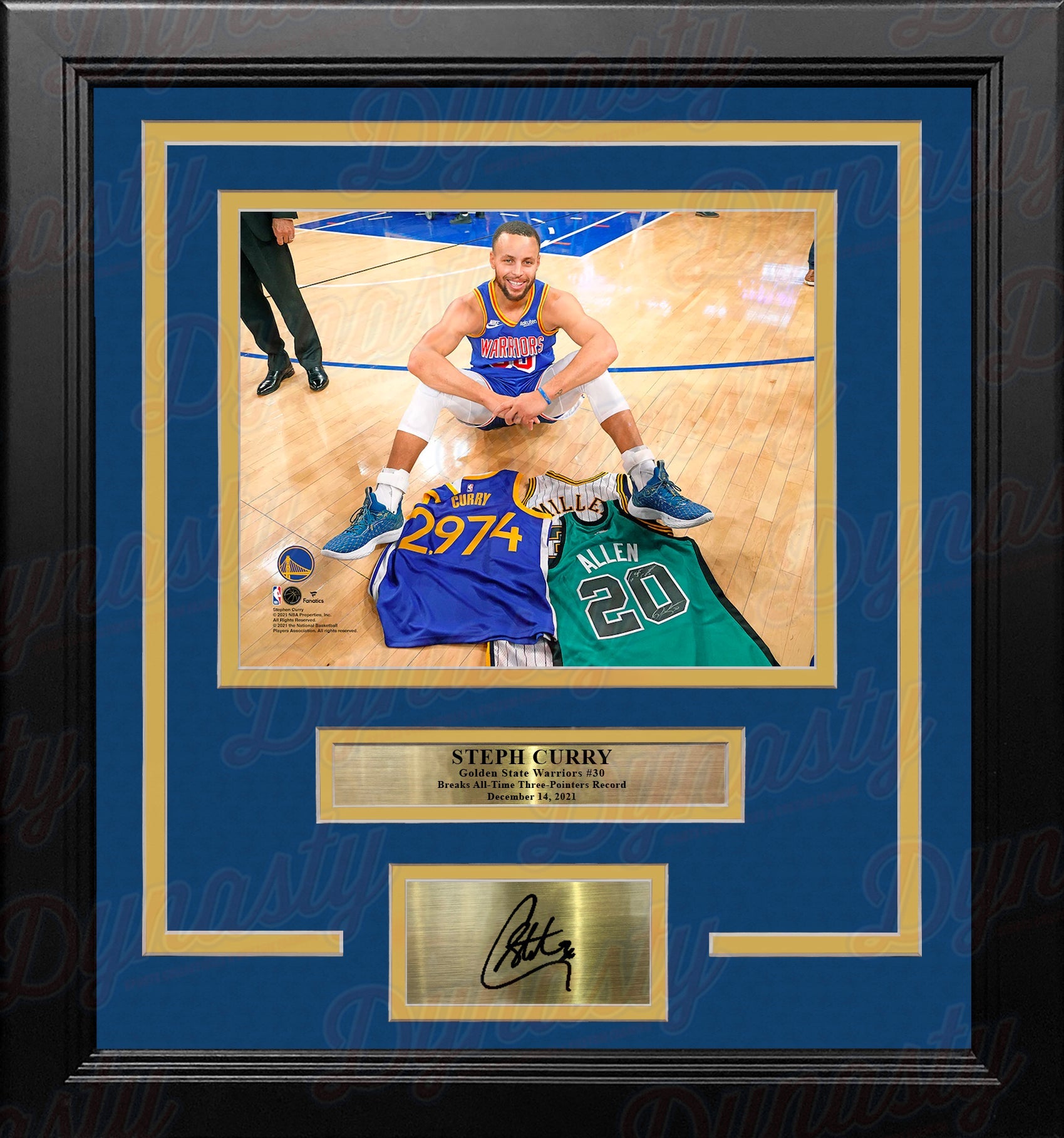 Steph Curry 3-Point Record Jerseys Golden State Warriors 8x10 Framed Photo with Engraved Autograph