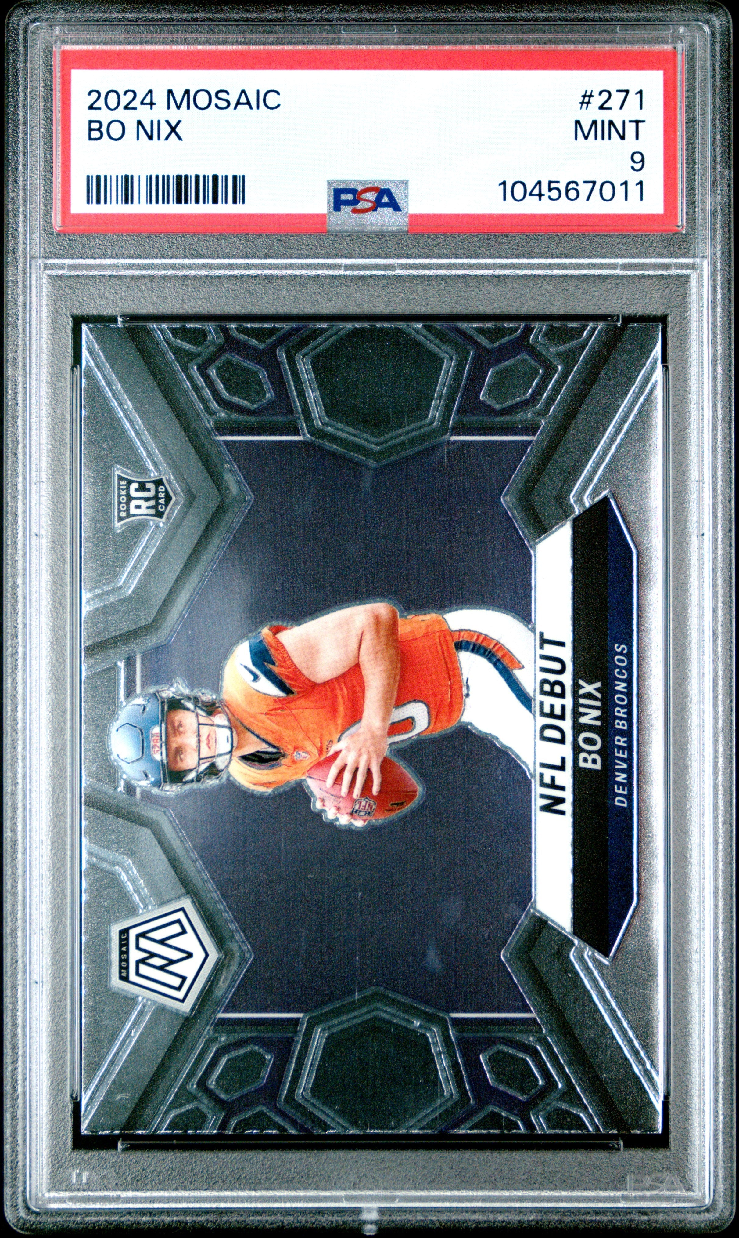 Graded 2024 Panini Mosaic Bo Nix #271 Rookie RC Football Card PSA 9 Mint Graded 2024 Panini Mosaic Bo Nix #271 Rookie RC Football Card PSA 9 Mint