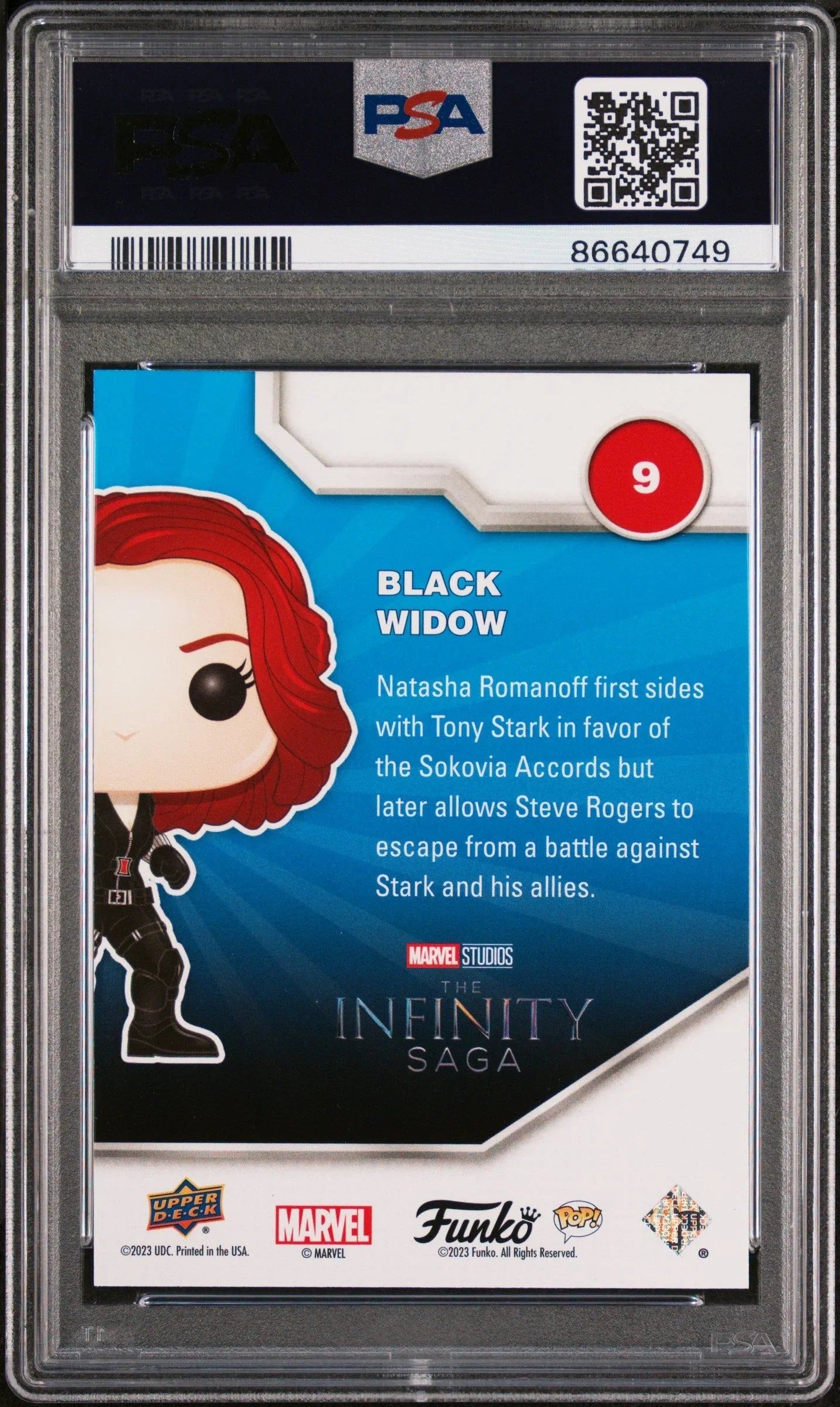 2023 UPPER DECK FUNKO POP MARVEL BLACK WIDOW CONFETTI BOMB #9 PSA 10