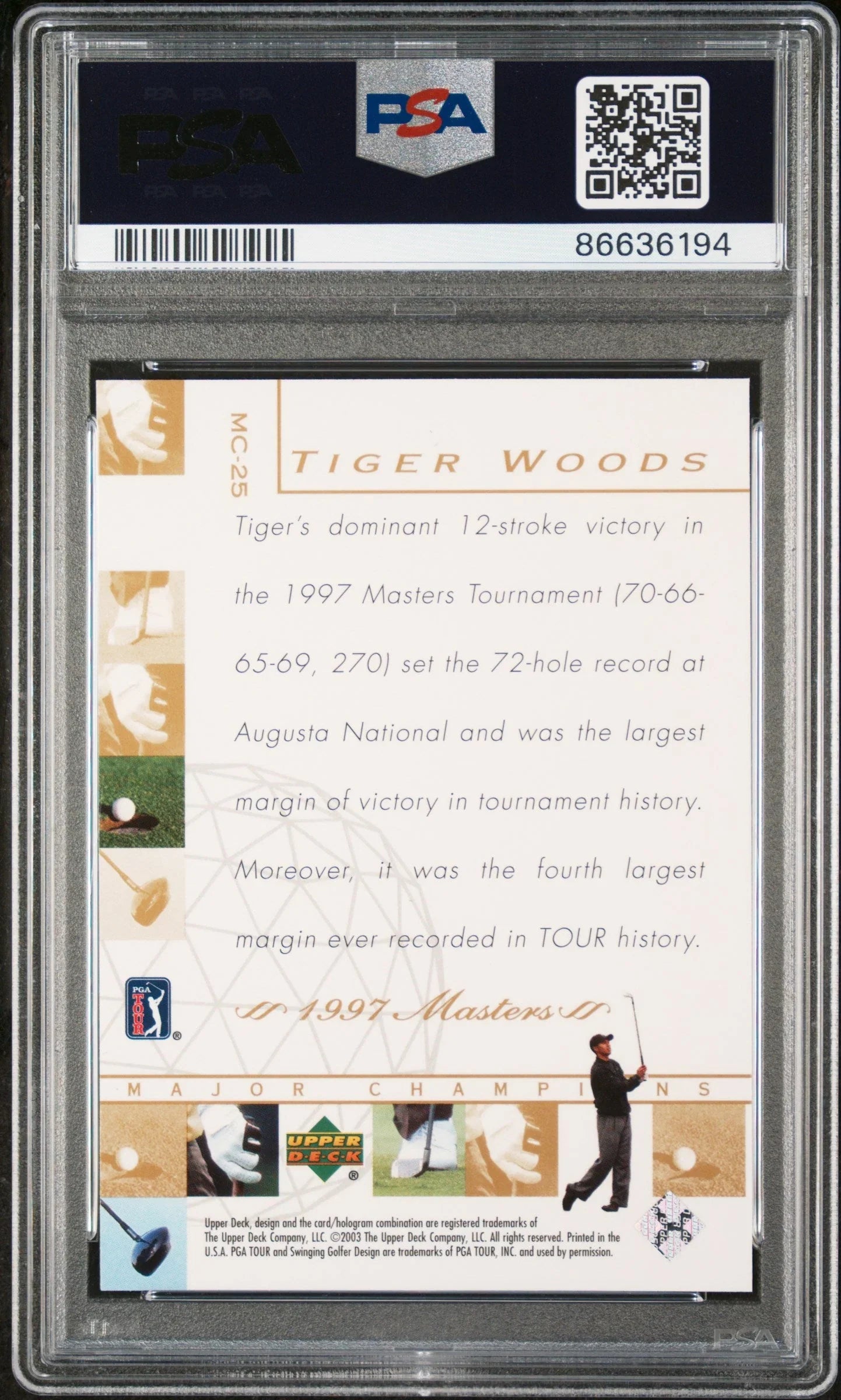 2003 UPPER DECK MAJOR CHAMPIONS TIGER WOODS #MC-25 - PSA 9