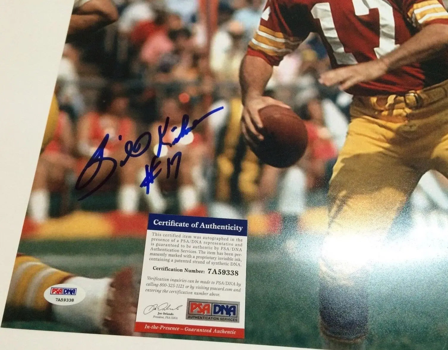 Washington Football Billy Kilmer Autographed Signed 16X20 Photo Psa Coa