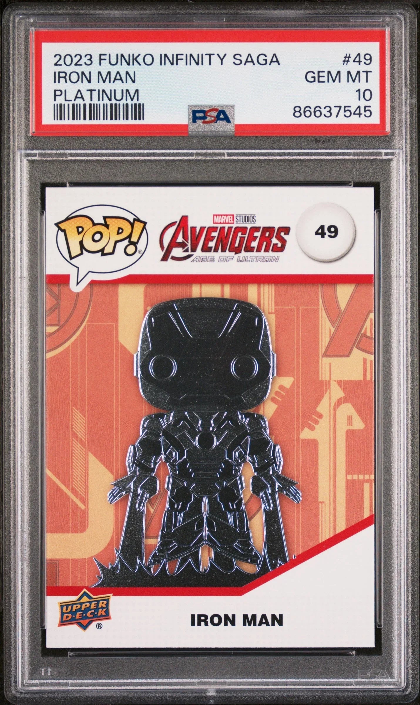 2023 UPPER DECK FUNKO POP MARVEL IRON MAN PLATINUM #49 PSA 10