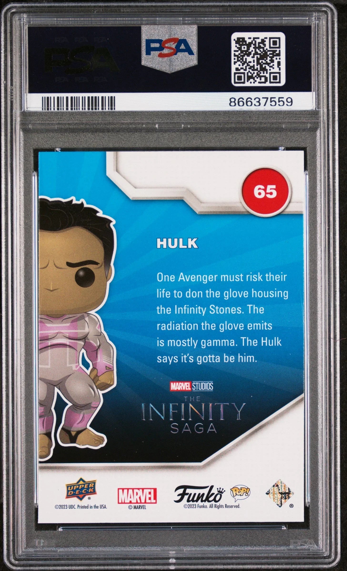 2023 UPPER DECK FUNKO POP MARVEL HULK PLATINUM #65 PSA 10
