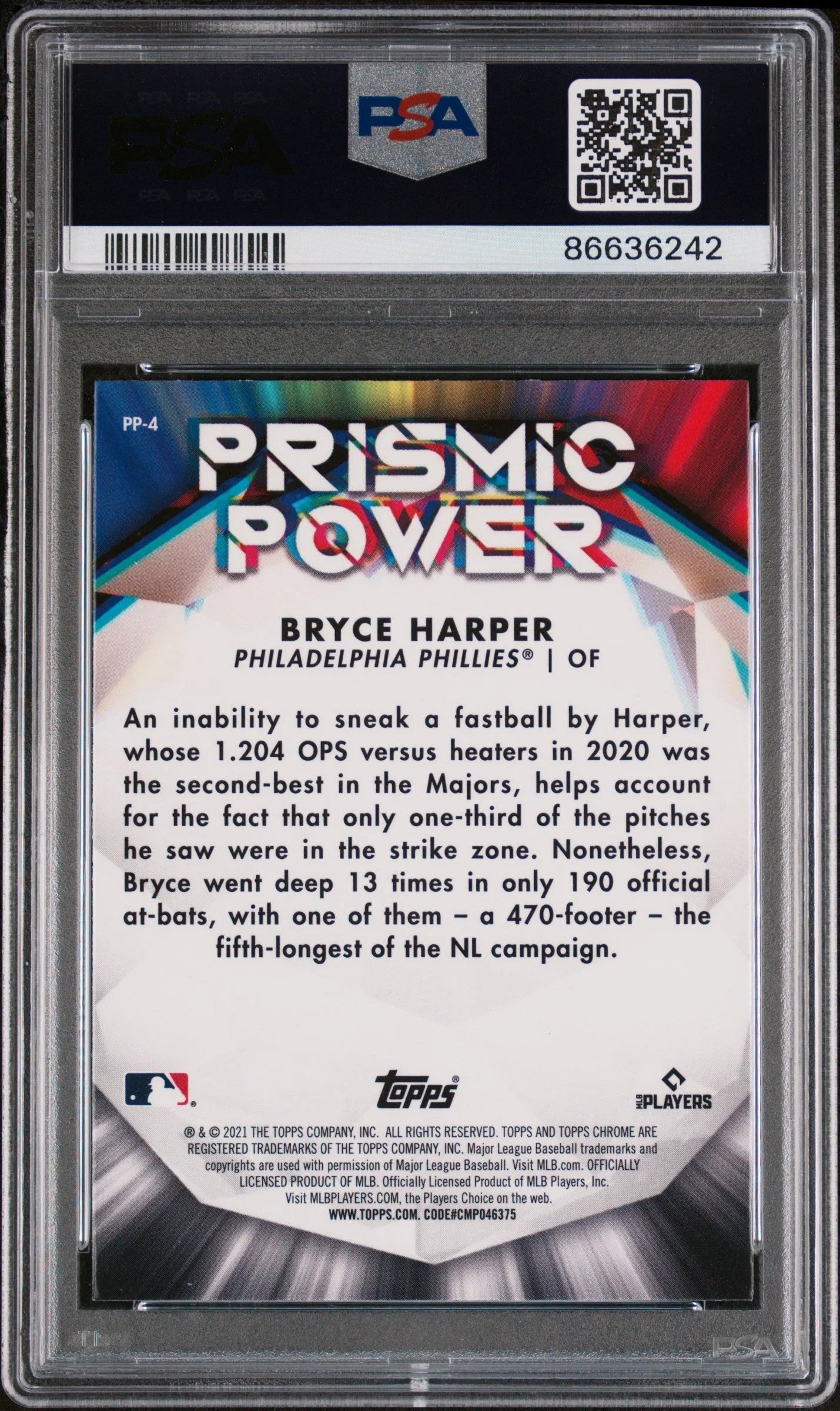 2021 TOPPS CHROME PRISMIC POWER BRYCE HARPER #PP4 - PSA 10