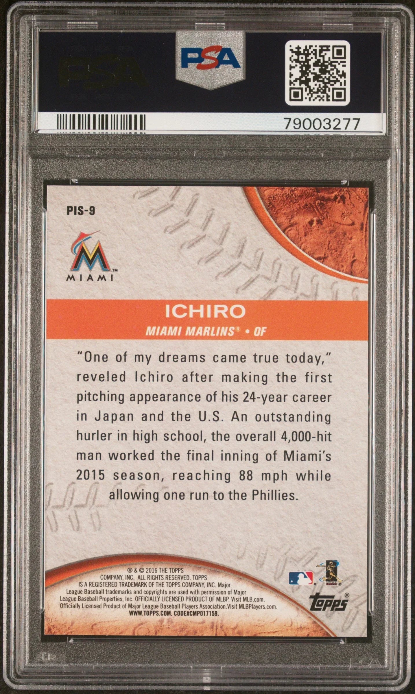 2016 TOPPS PRESSED INTO SERVICE ICHIRO #PIS9 - PSA 10