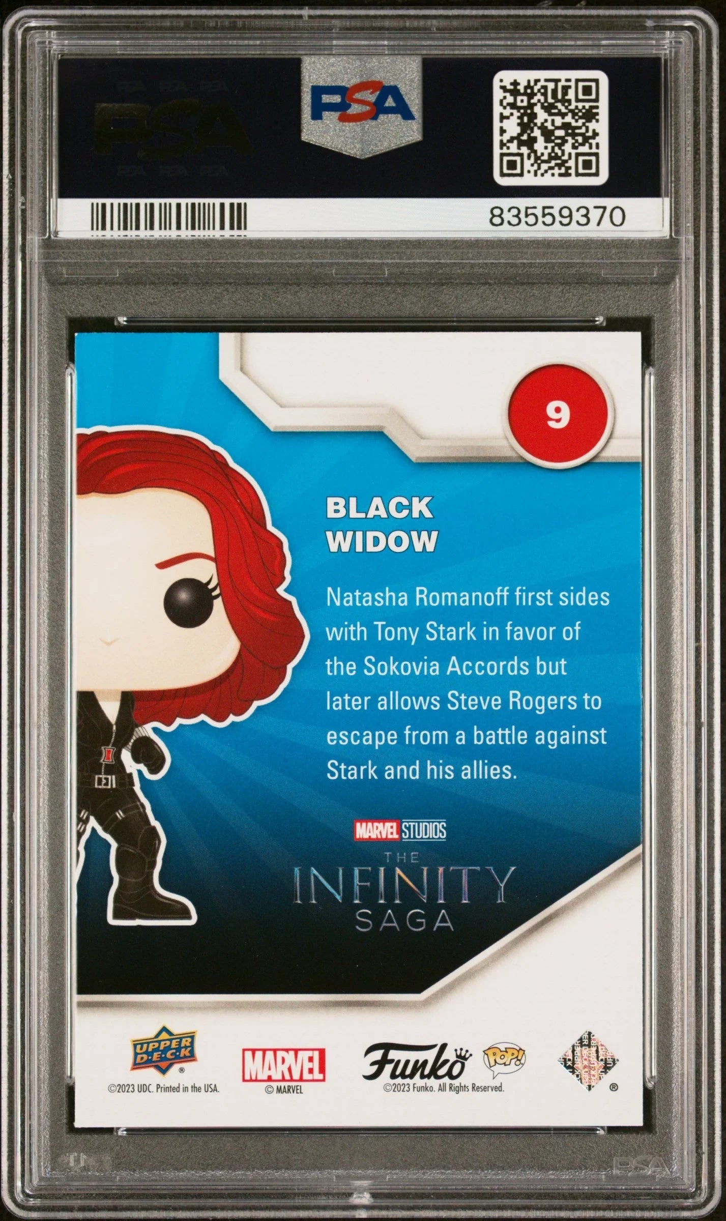 2023 UPPER DECK FUNKO POP MARVEL BLACK WIDOW FACSIMILE SIGNATURE #9 PSA 9
