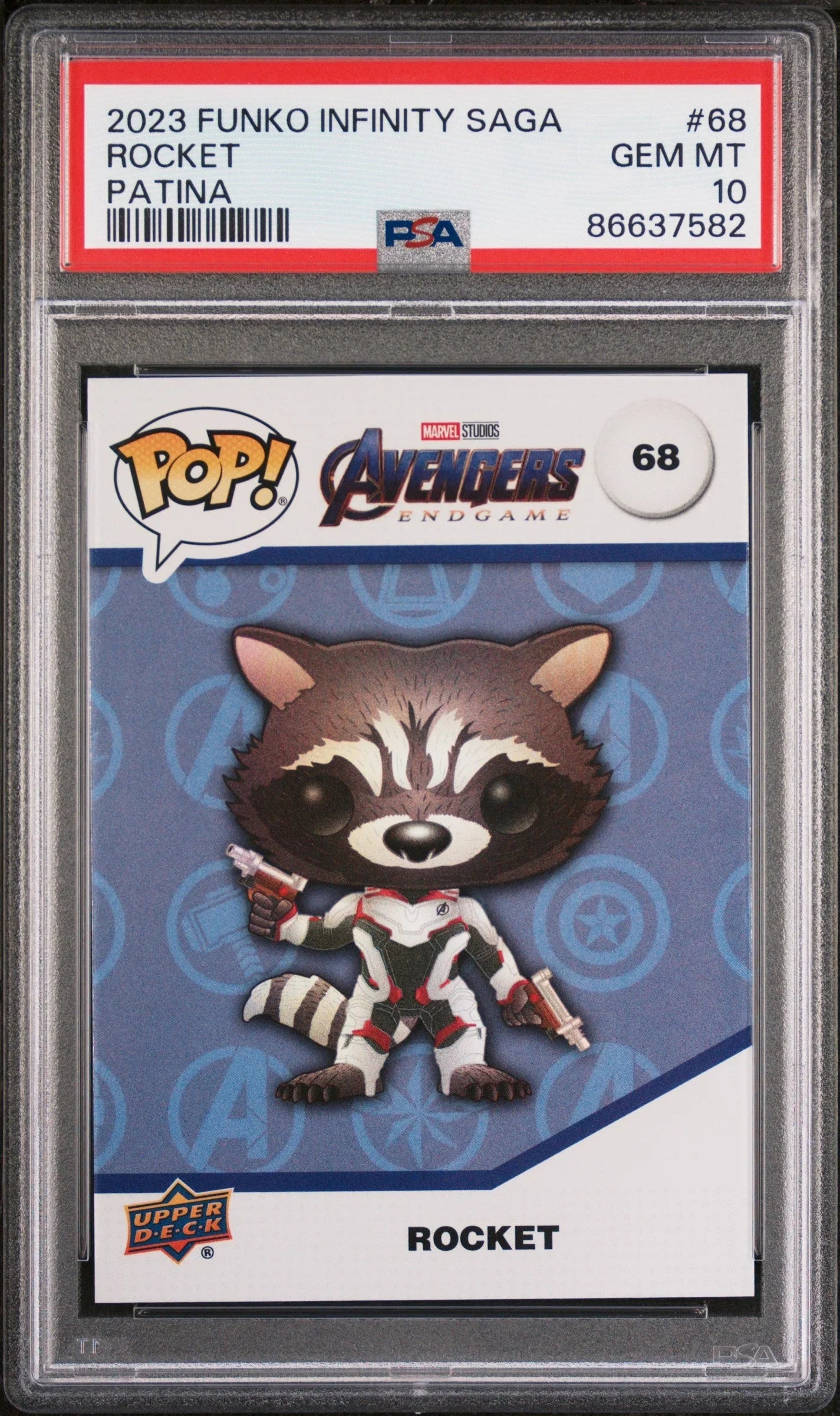 2023 UPPER DECK FUNKO POP MARVEL ROCKET PATINA #68 PSA 10