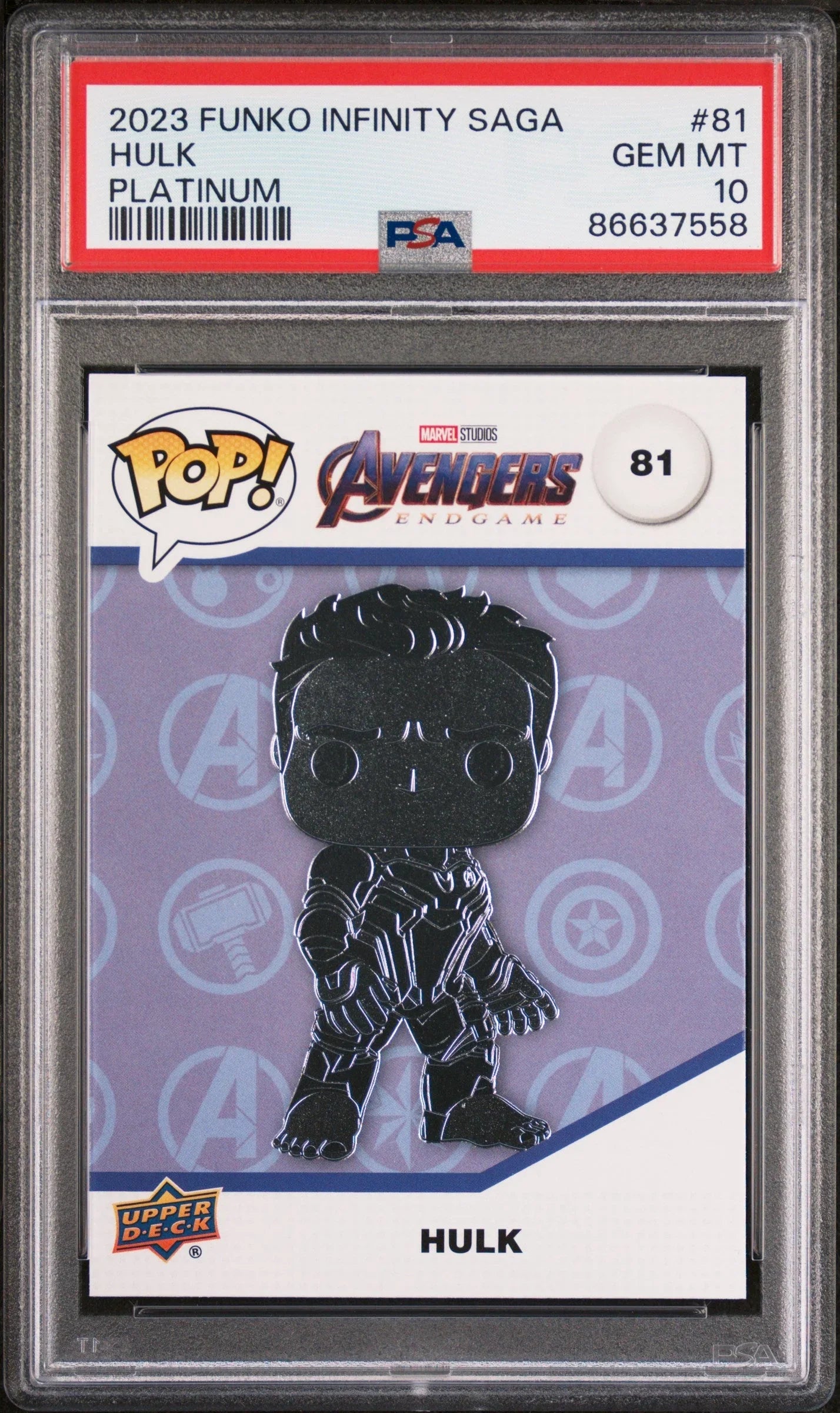2023 UPPER DECK FUNKO POP MARVEL HULK PLATINUM #81 PSA 10
