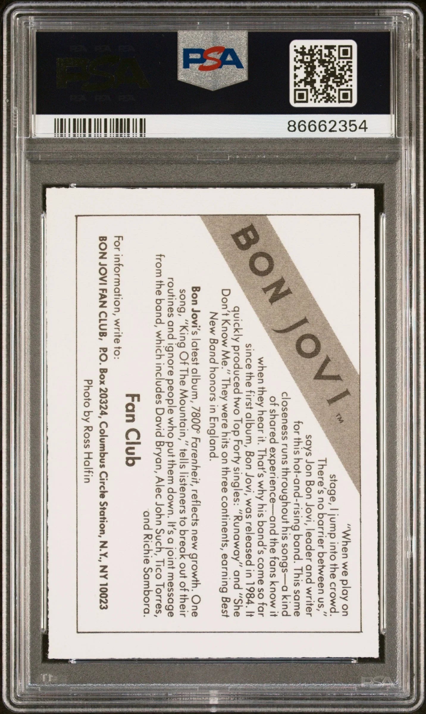 1985 WONDER BREAD ROCK STARS BON JOVI ROCK STARS # - PSA 9