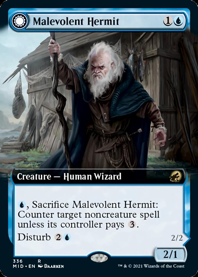 Malevolent Hermit // Benevolent Geist (MID-336) - Innistrad: Midnight Hunt: (Extended Art, Double Faced Transform) Foil