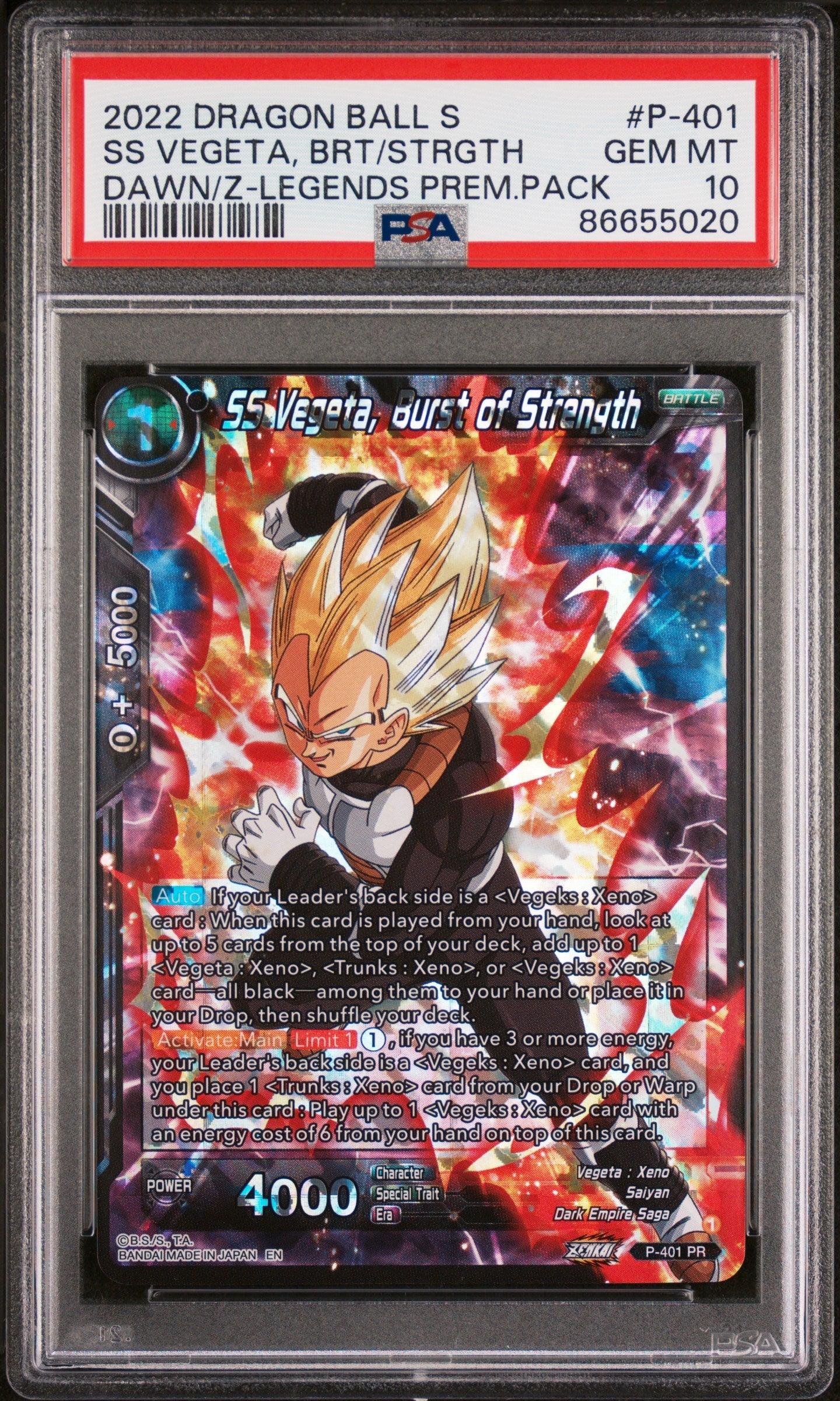 2022 DRAGON BALL SUPER DAWN OF THE Z-LEGENDS SS VEGETA, BRS/STRGTH #P-401 PSA 10