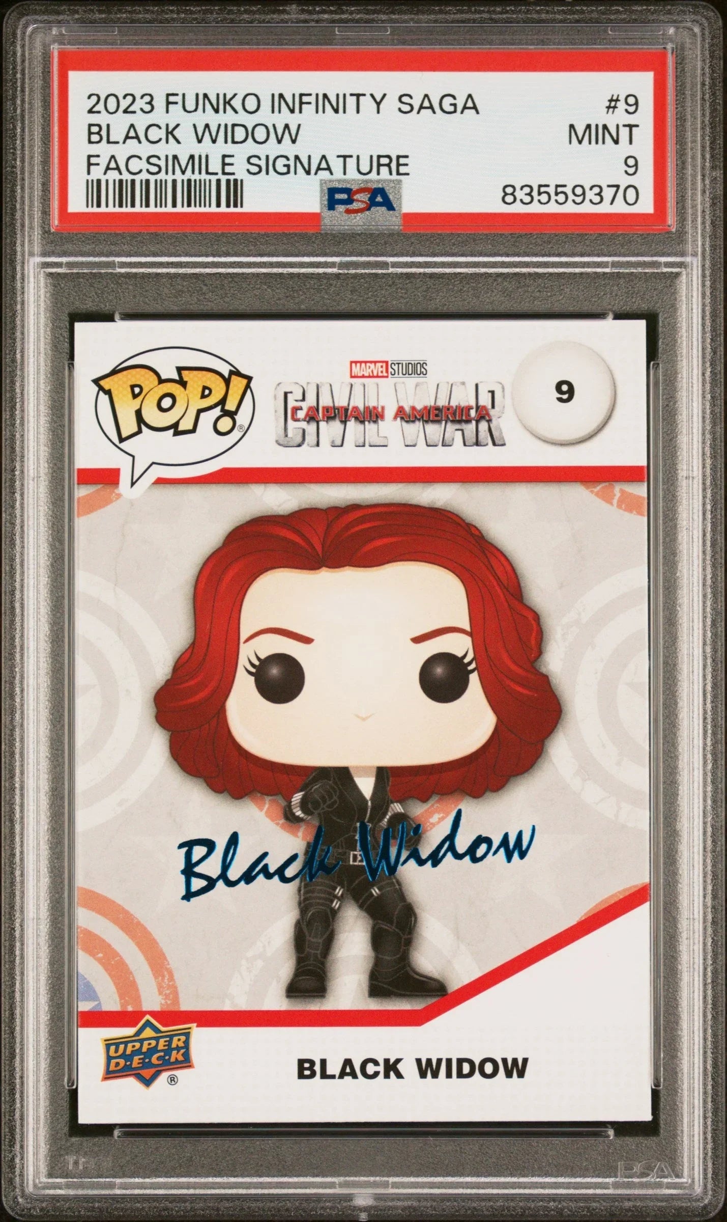 2023 UPPER DECK FUNKO POP MARVEL BLACK WIDOW FACSIMILE SIGNATURE #9 PSA 9