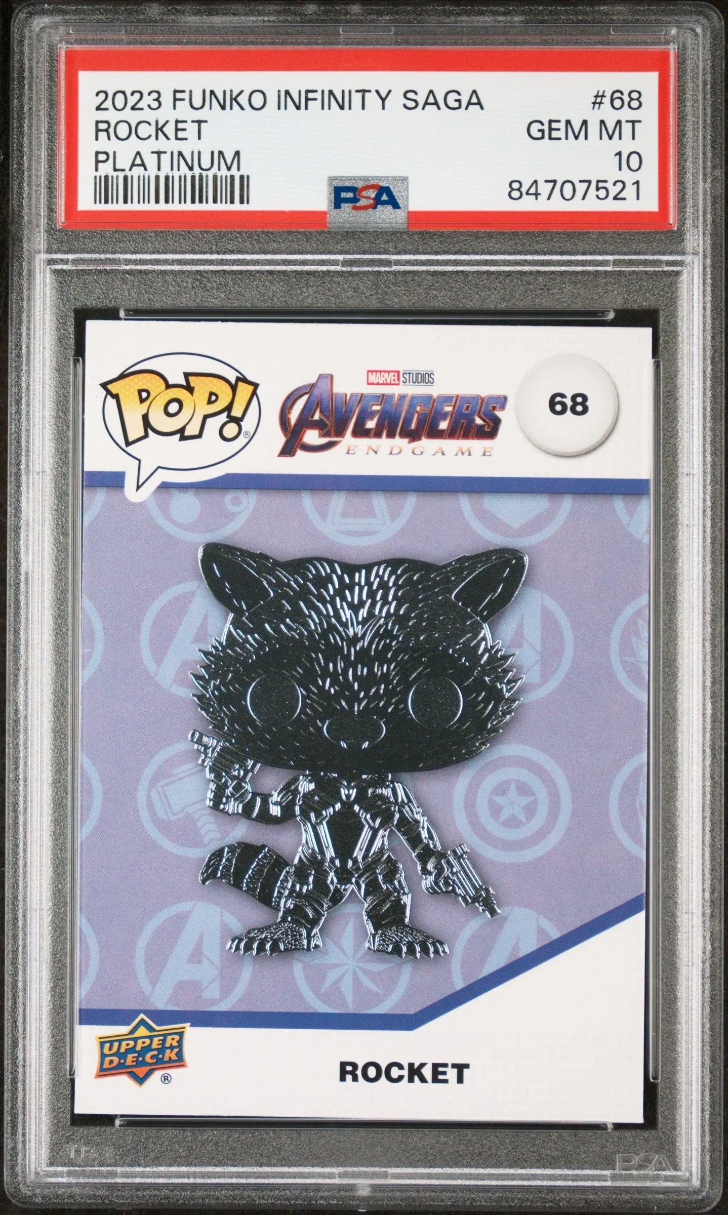 2023 UPPER DECK FUNKO POP MARVEL ROCKET PLATINUM #68 PSA 10