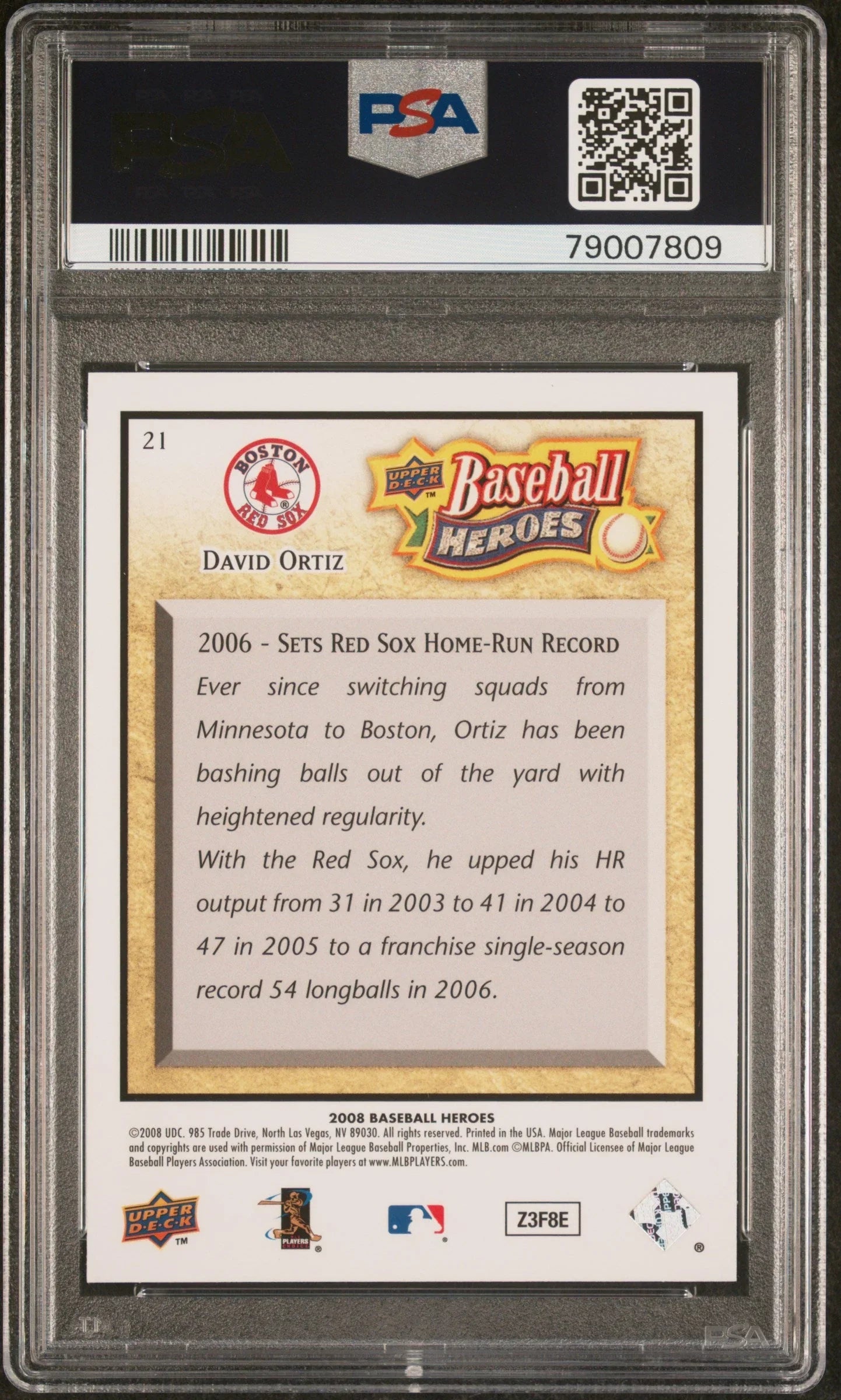 2008 UPPER DECK BASEBALL HEROES DAVID ORTIZ BASEBALL #21 - PSA 10