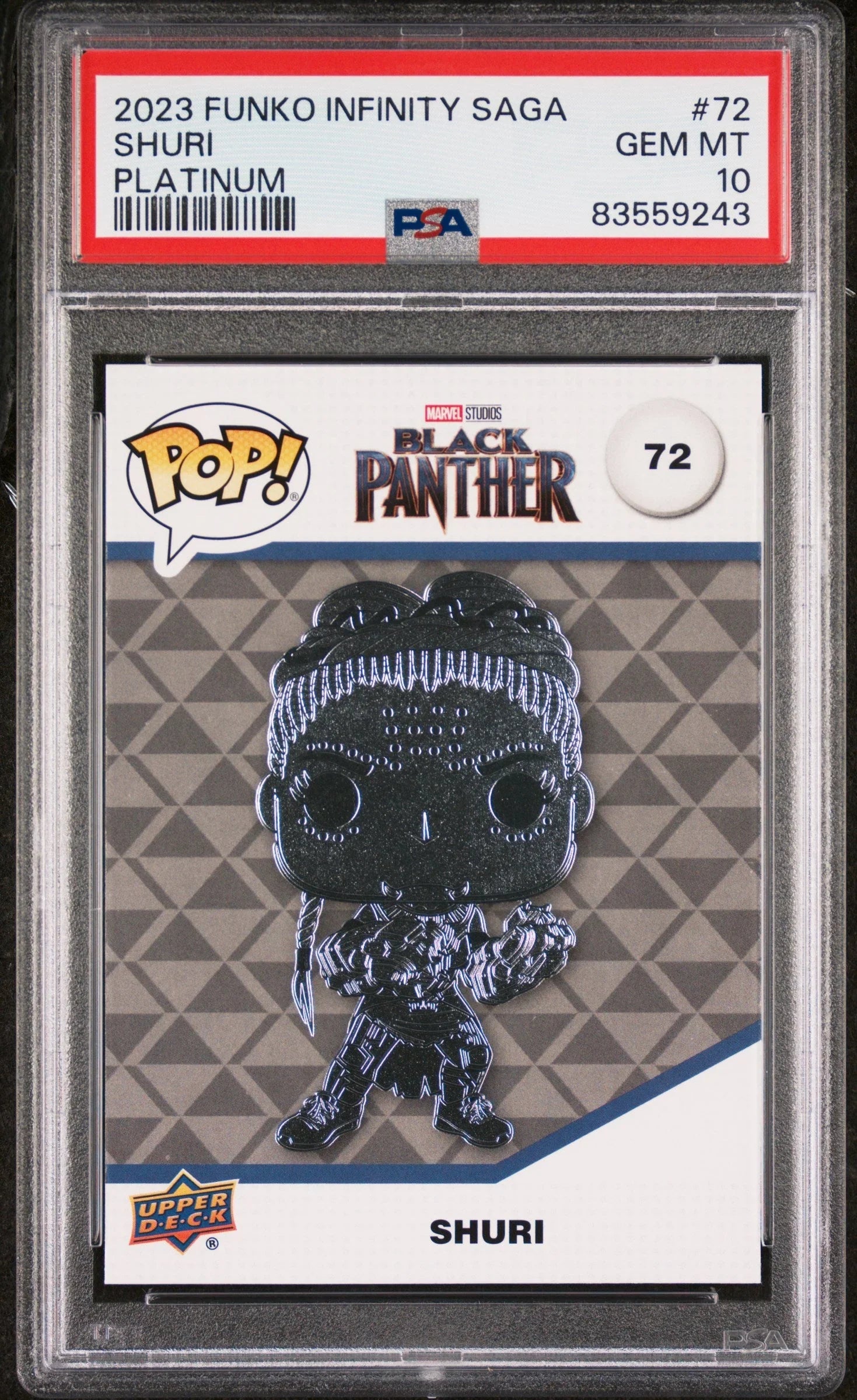 2023 UPPER DECK FUNKO POP MARVEL SHURI PLATINUM #72 PSA 10