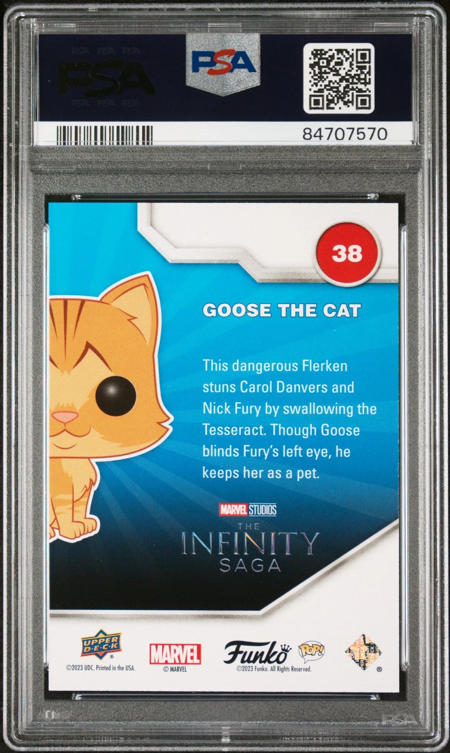 2023 UPPER DECK FUNKO POP MARVEL GOOSE THE CAT PATINA #38 PSA 10