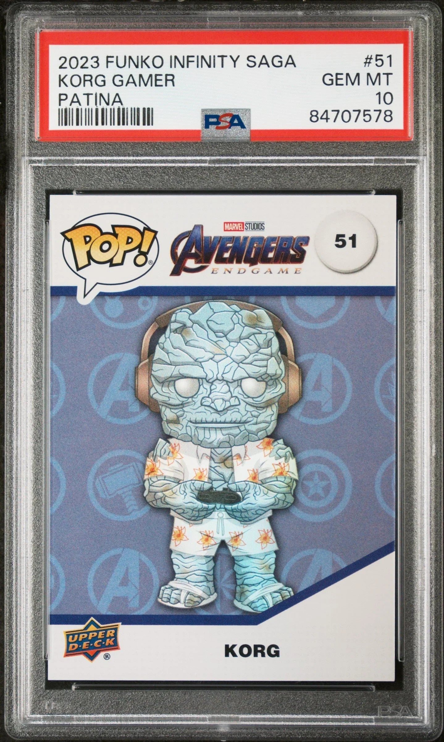 2023 UPPER DECK FUNKO POP MARVEL KORG GAMER PATINA #51 PSA 10