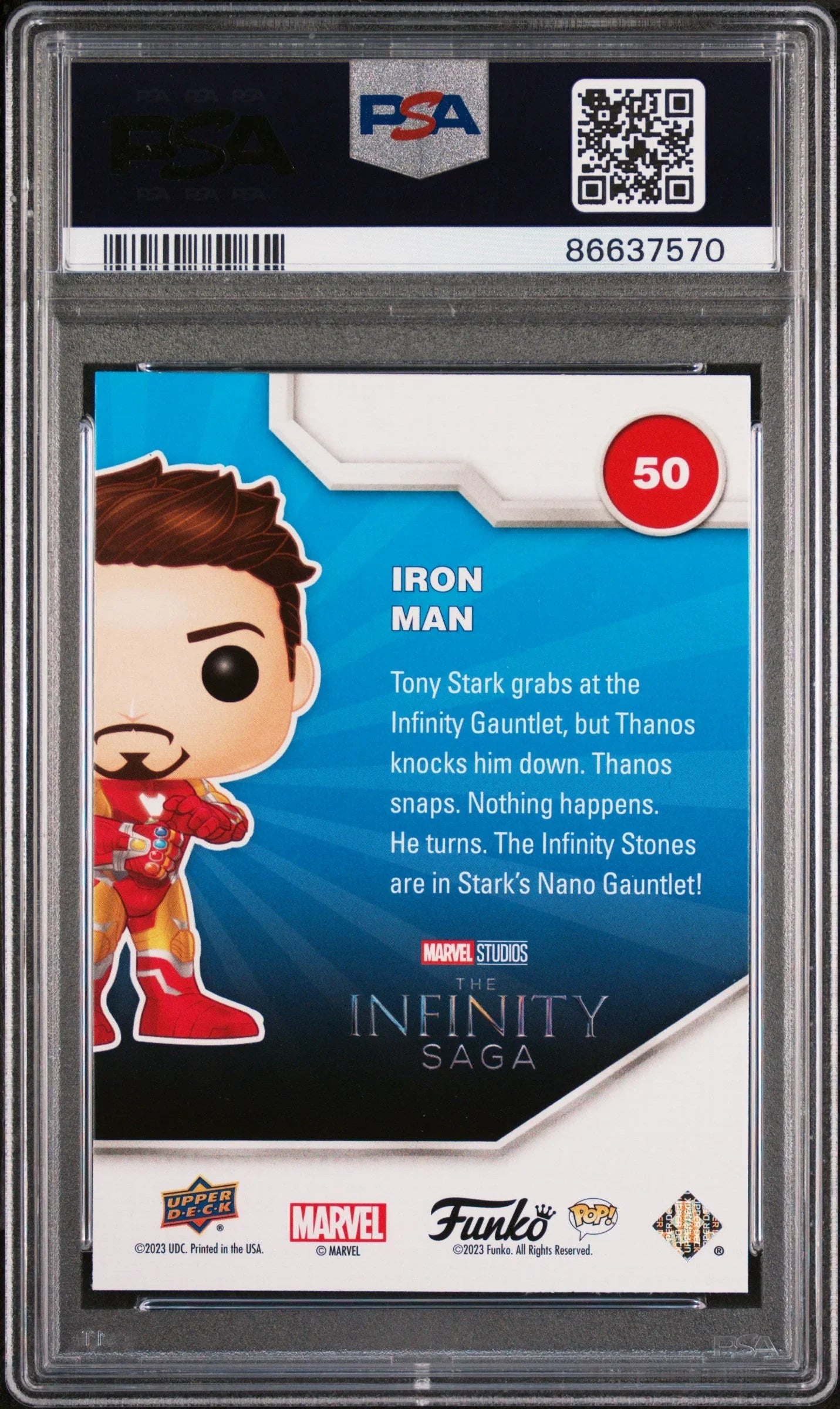 2023 UPPER DECK FUNKO POP MARVEL IRON MAN GOLD #50 PSA 10