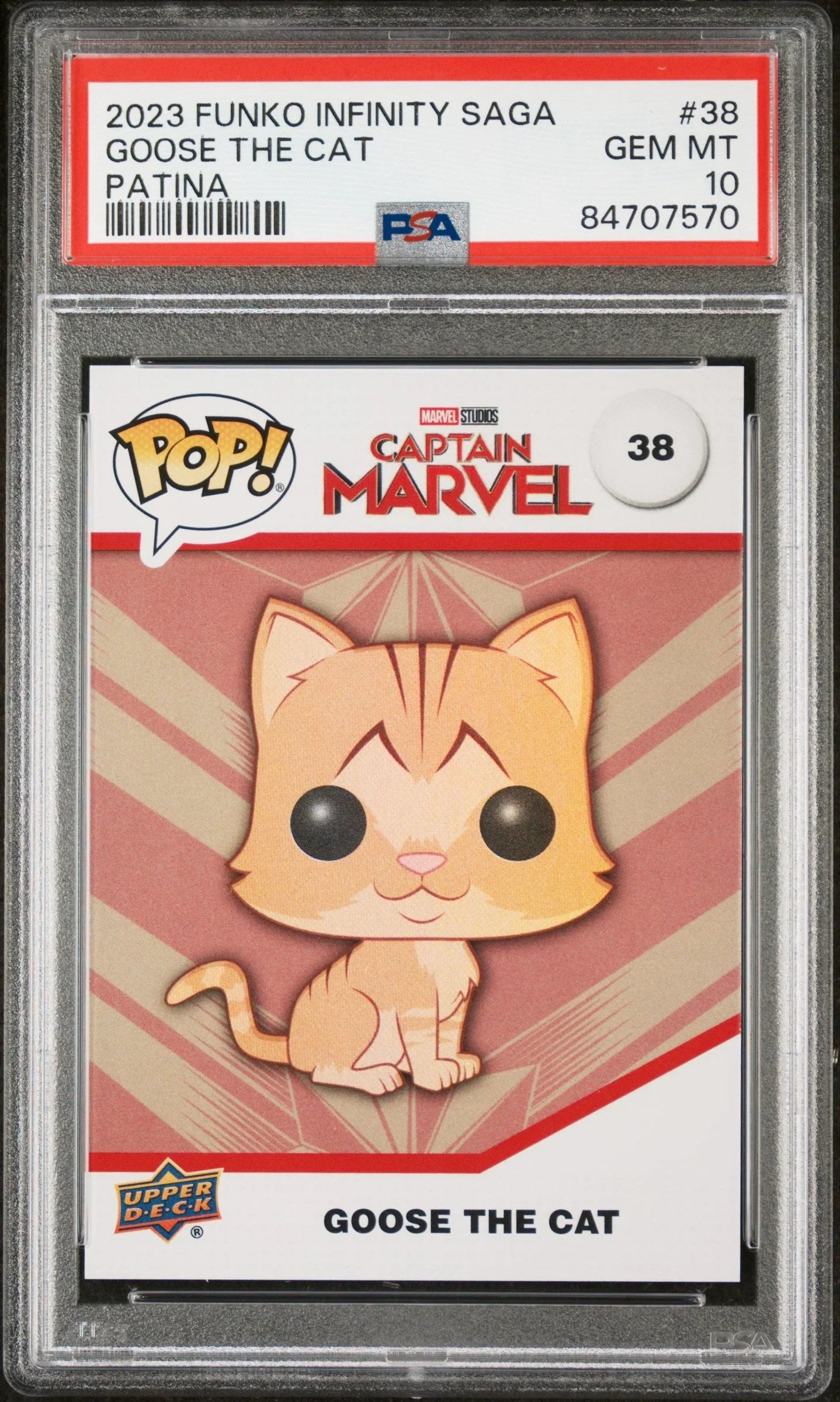 2023 UPPER DECK FUNKO POP MARVEL GOOSE THE CAT PATINA #38 PSA 10