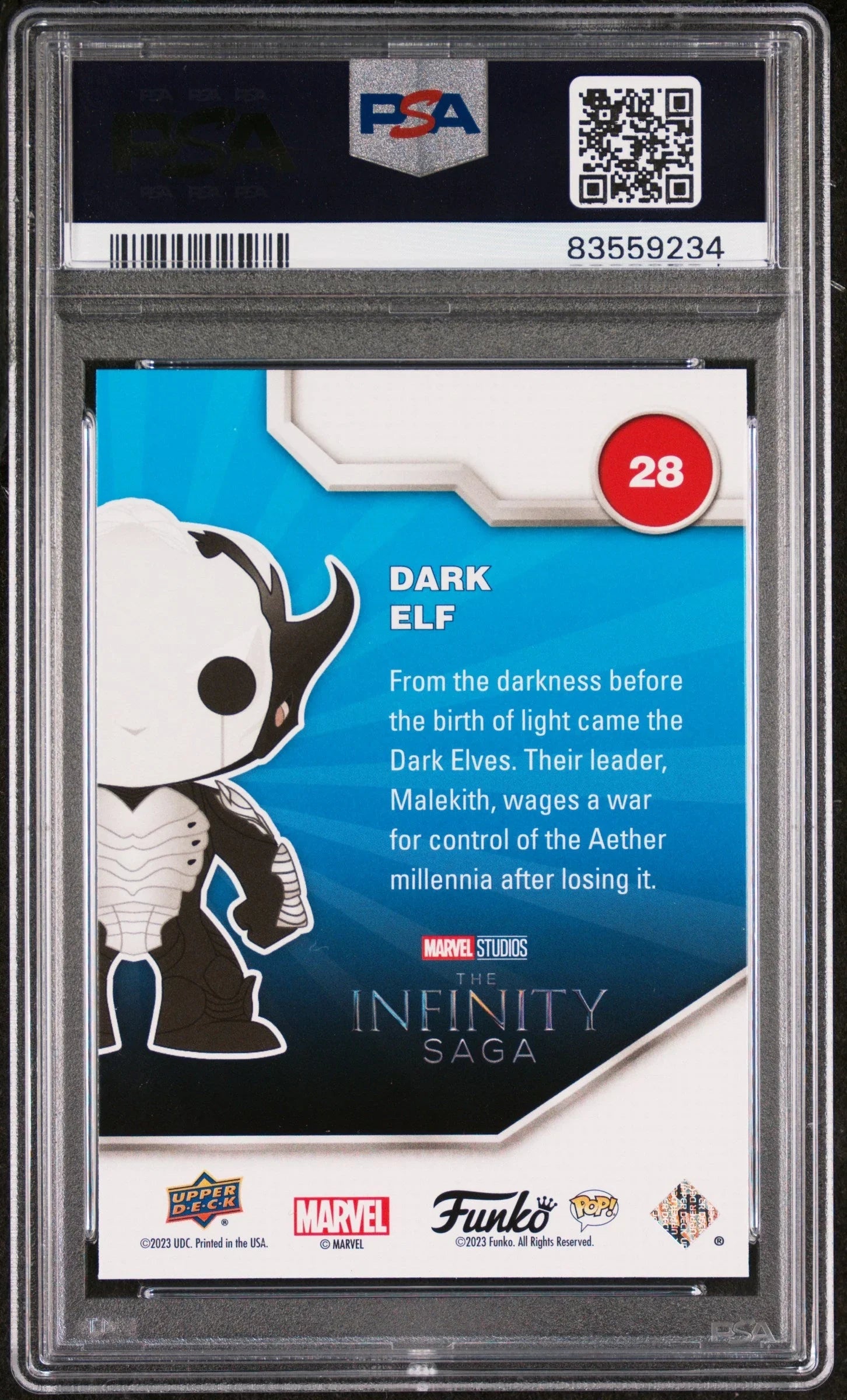2023 UPPER DECK FUNKO POP MARVEL DARK ELF PLATINUM #28 PSA 10