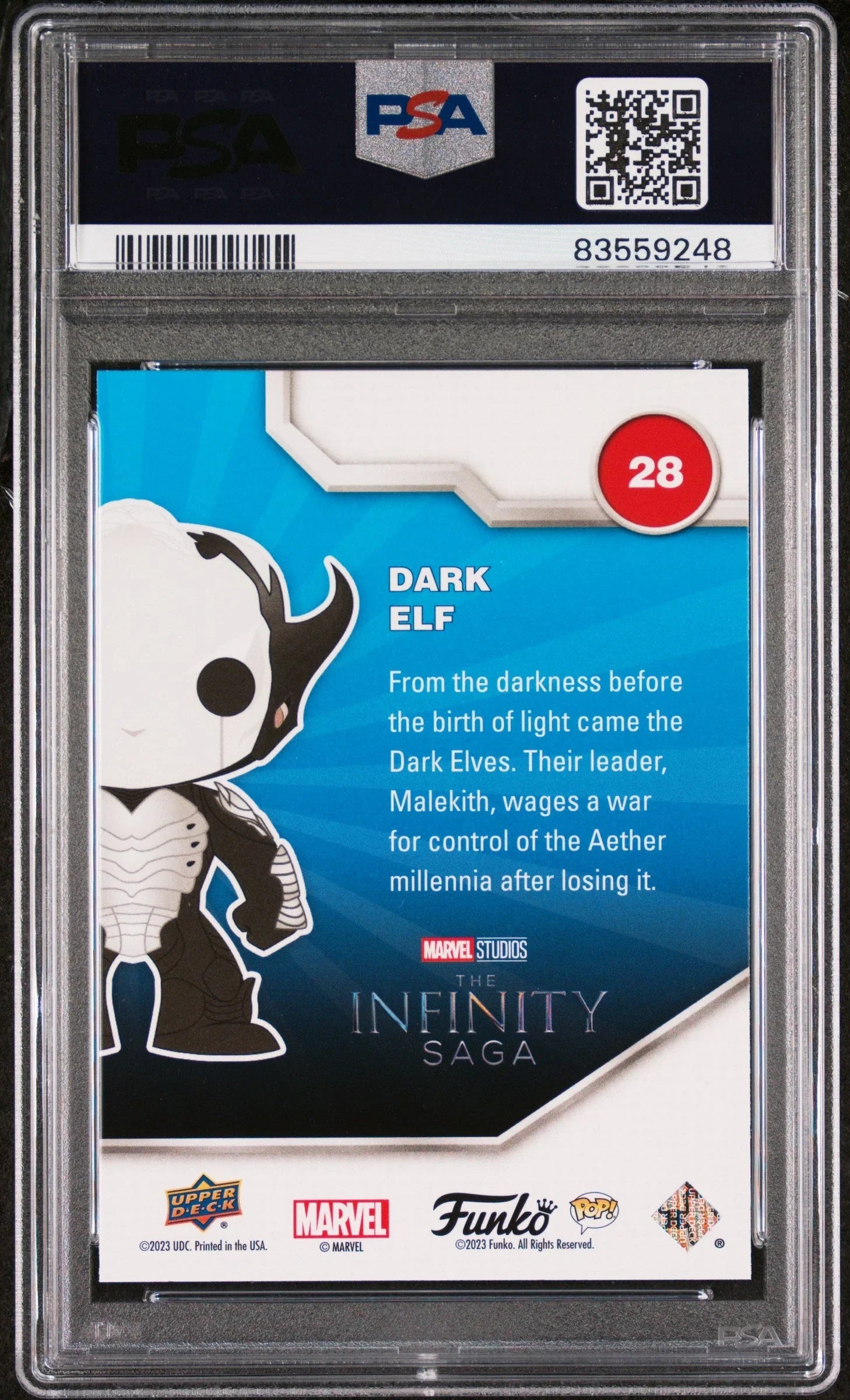 2023 UPPER DECK FUNKO POP MARVEL DARK ELF PLATINUM #28 PSA 10
