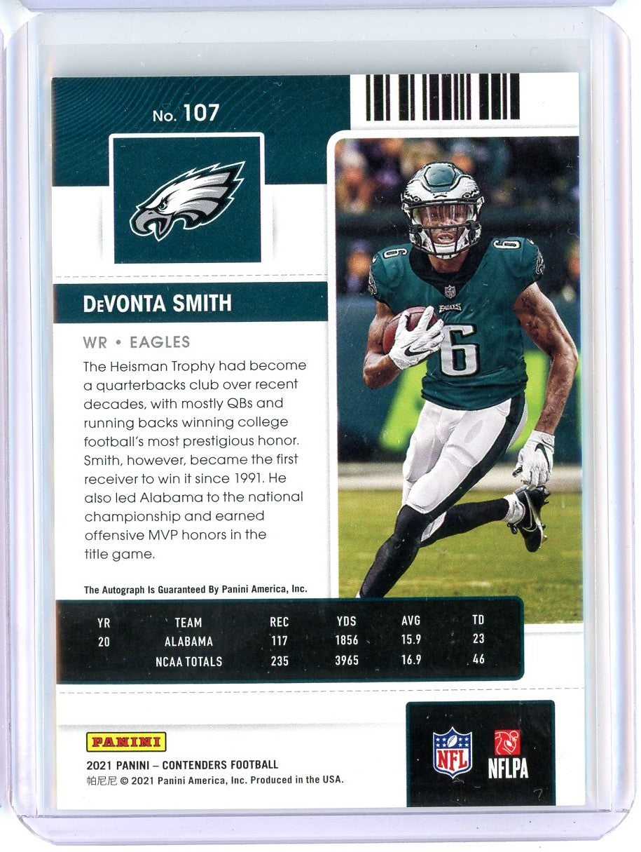 2021 Panini Contenders Blue Variation Rookie Ticket Devonta Smith #107 Jersey Number 6/23 Auto Rookie RC Football Card