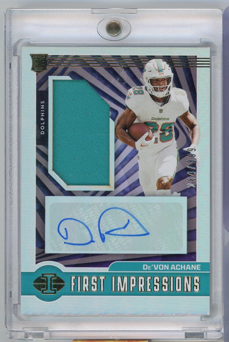 2023 Panini Illusions Devon Achane #109 /399 First Impressions Autograph Rookie RC Football Card