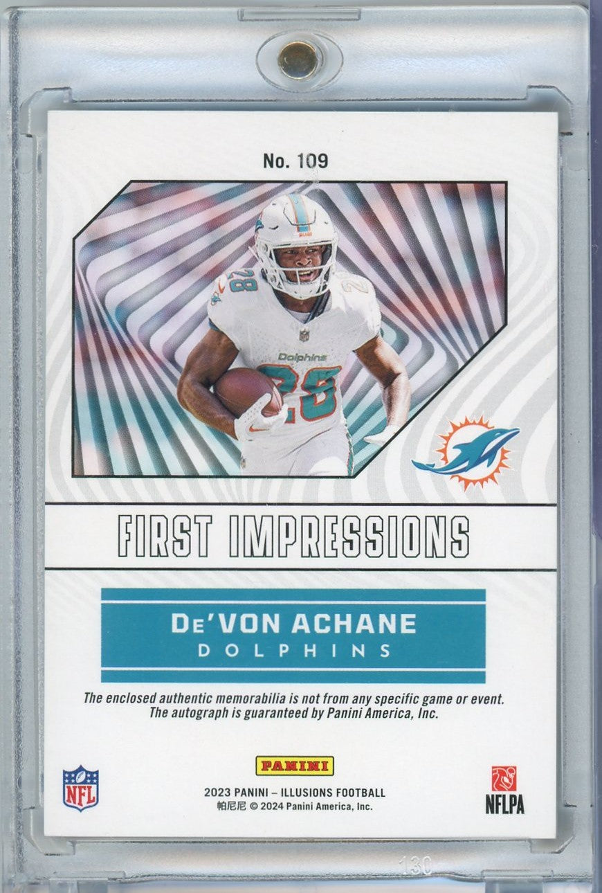 2023 Panini Illusions Devon Achane #109 /399 First Impressions Autograph Rookie RC Football Card