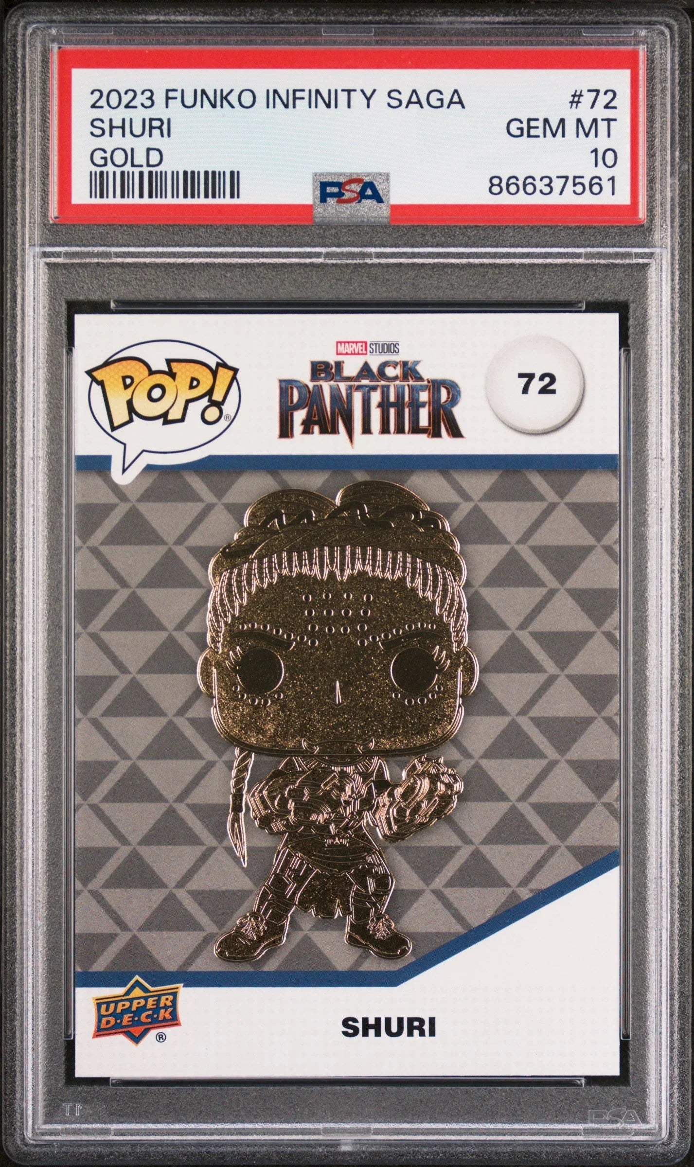 2023 UPPER DECK FUNKO POP MARVEL SHURI GOLD #72 PSA 10