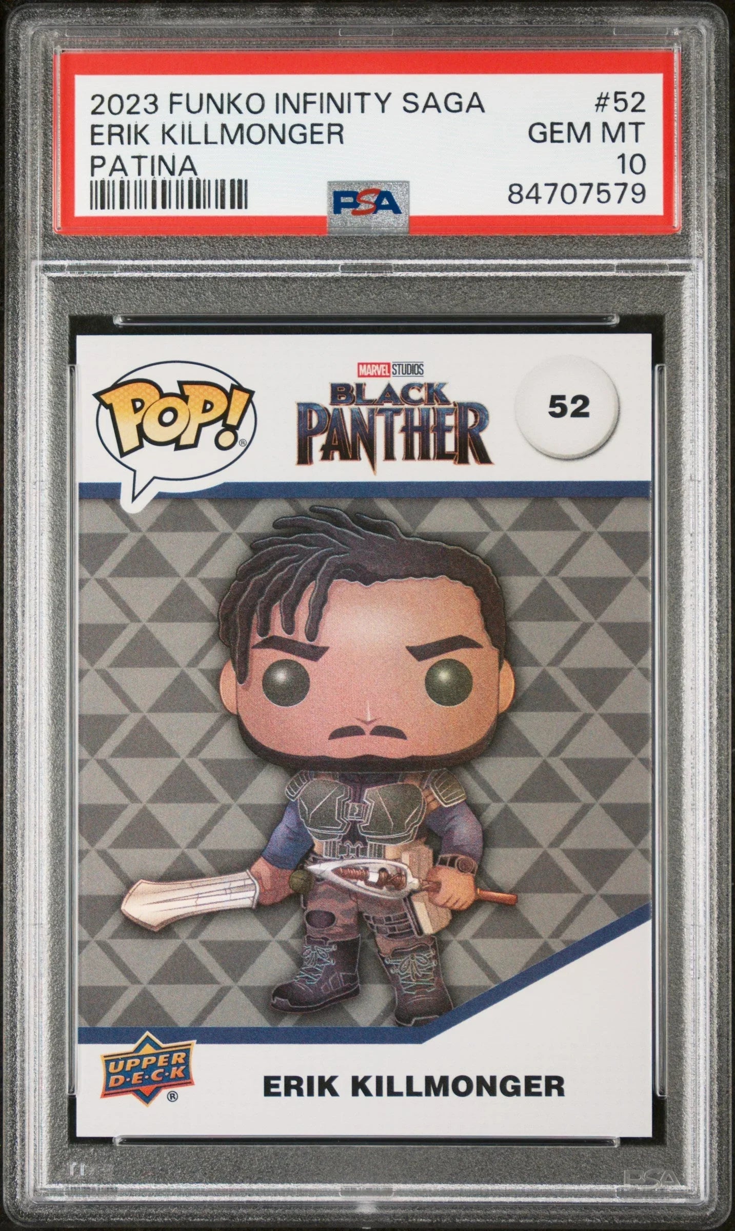 2023 UPPER DECK FUNKO POP MARVEL ERIK KILLMONGER PATINA #52 PSA 10