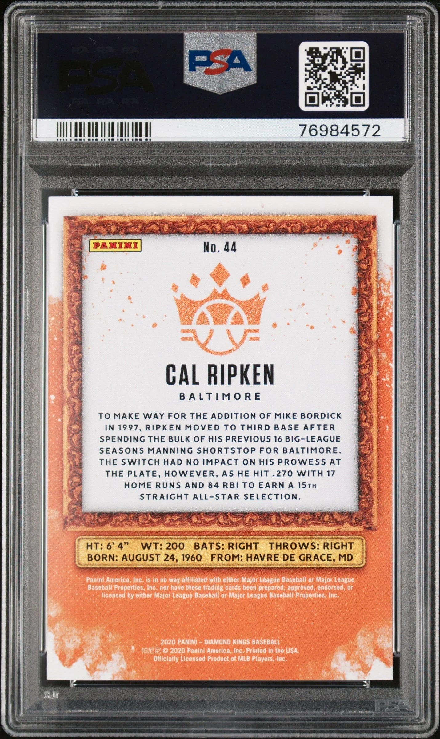 2020 PANINI DIAMOND KINGS CAL RIPKEN #44 - PSA 10