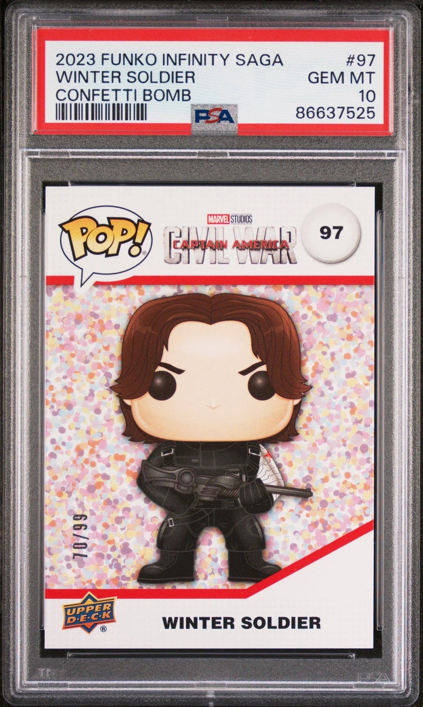 2023 UPPER DECK FUNKO POP MARVEL WINTER SOLDIER CONFETTI BOMB #97 PSA 10